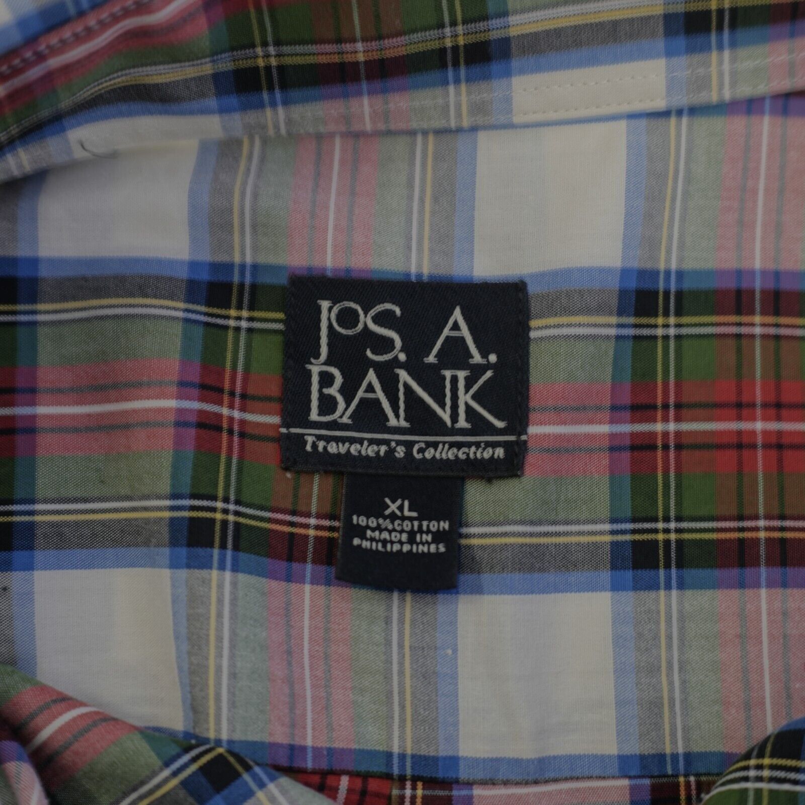 Jos. A. Bank DAMAGED Jos A Bank Traveler's XL Green Red Blue Plaid Button Size US XL / EU 56 / 4 - 8 Thumbnail
