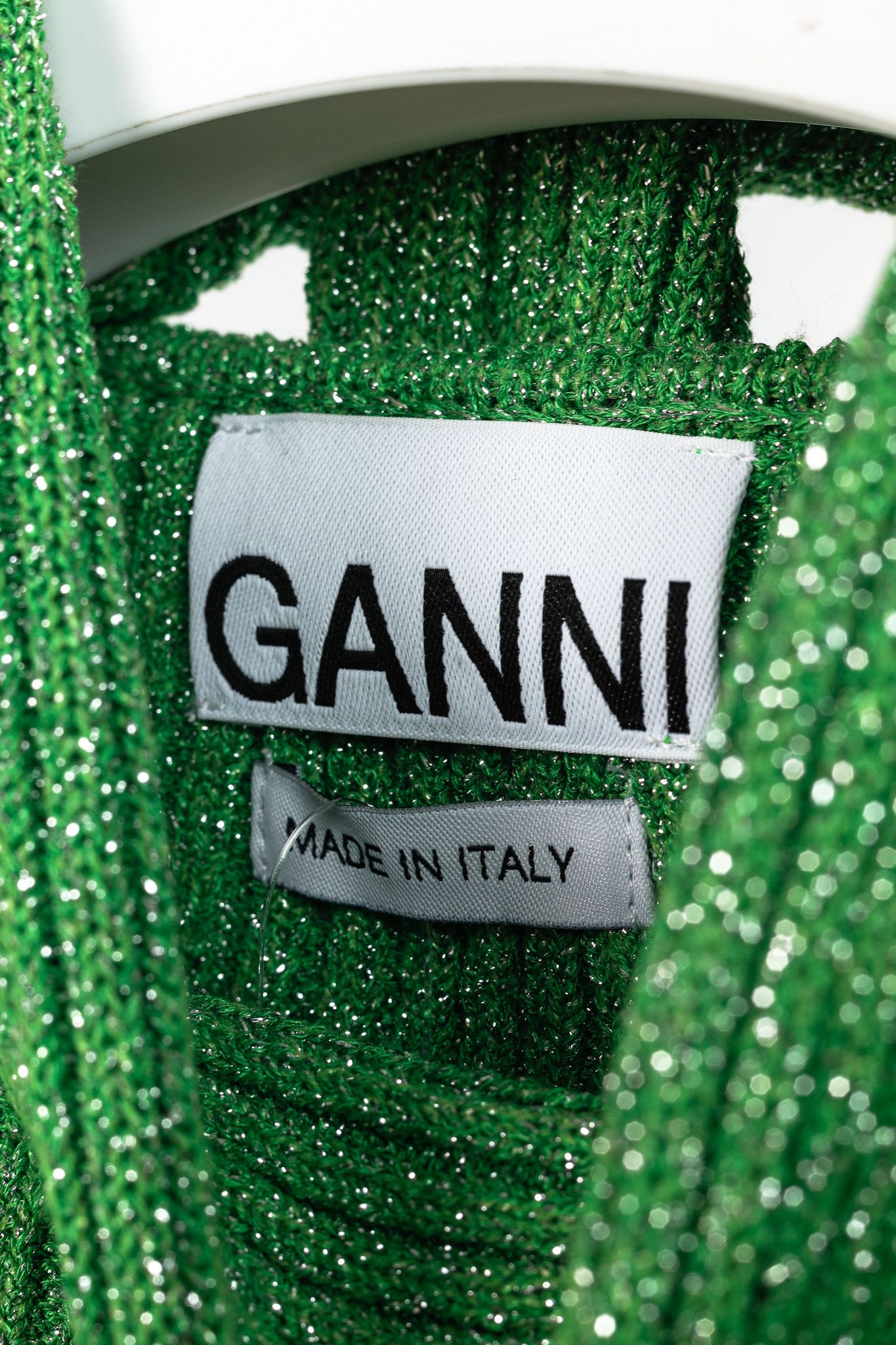 Ganni Ganni Flash Green Tie-Neck Glitter Knit Vest Size L / US 10 / IT 46 - 4 Thumbnail