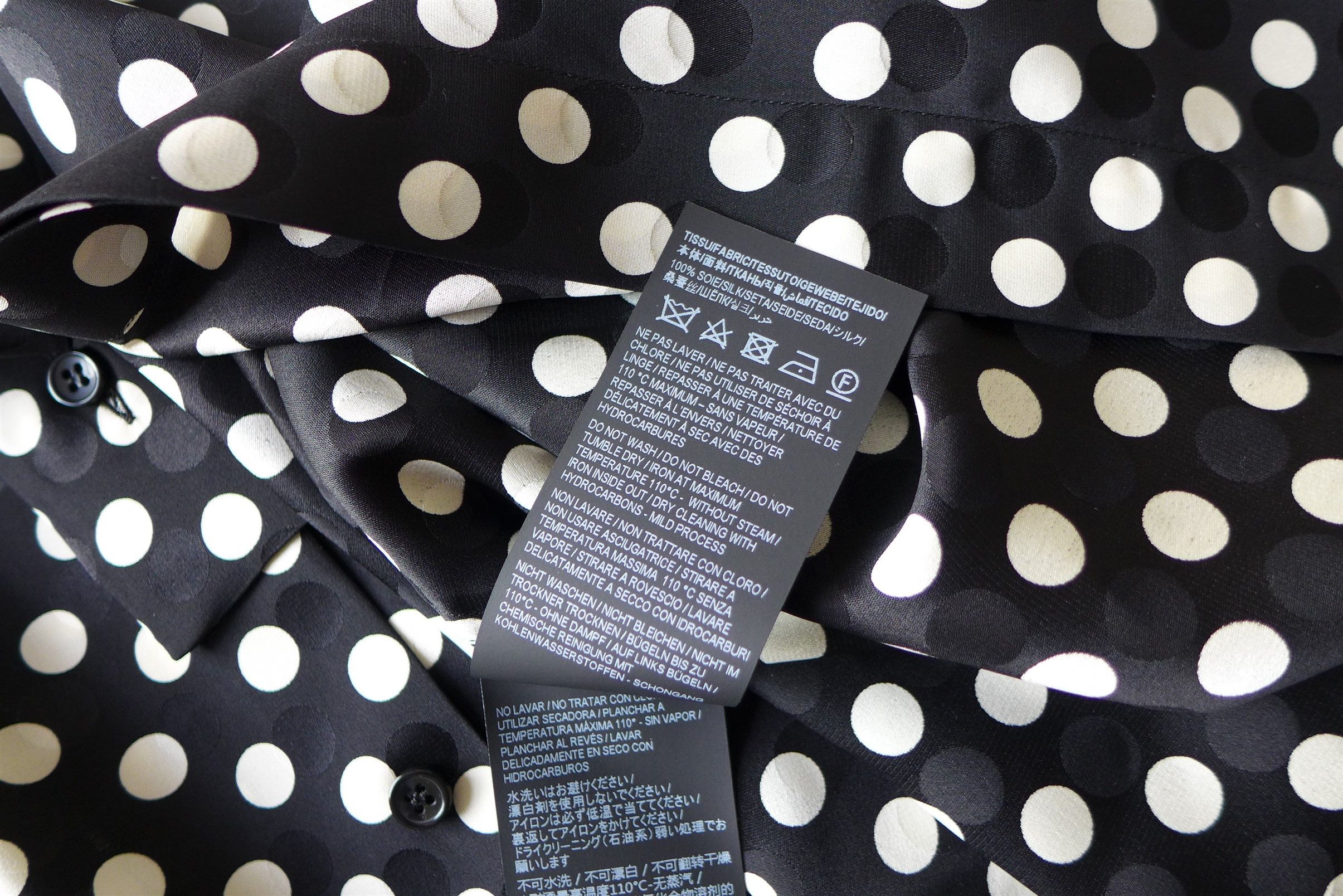 Saint Laurent Paris Saint Laurent Black Polka Dot Silk Shirt Size US XL / EU 56 / 4 - 18 Thumbnail