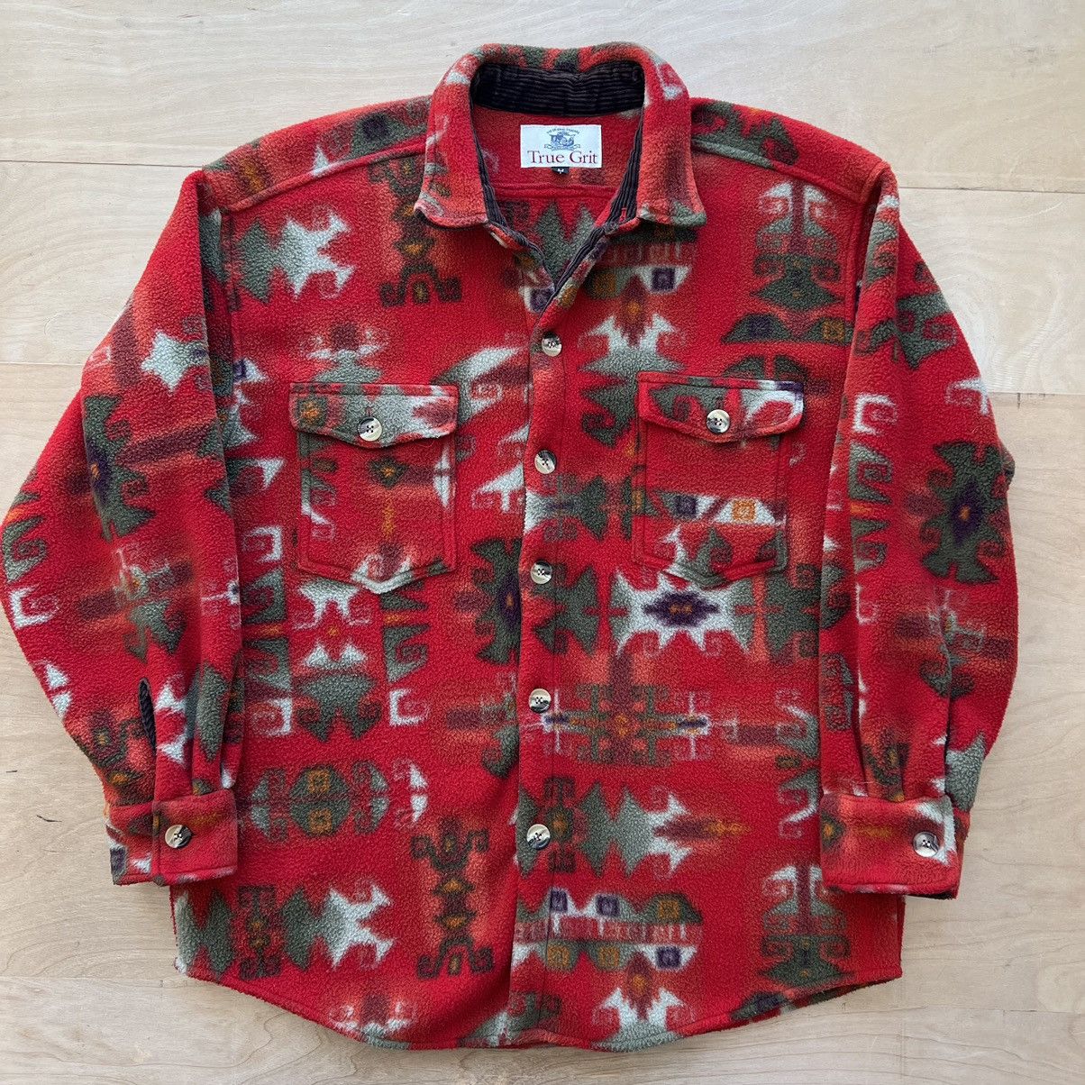 True Grit Blanket Fleece Shirt Medium Red Heavy Southwestern