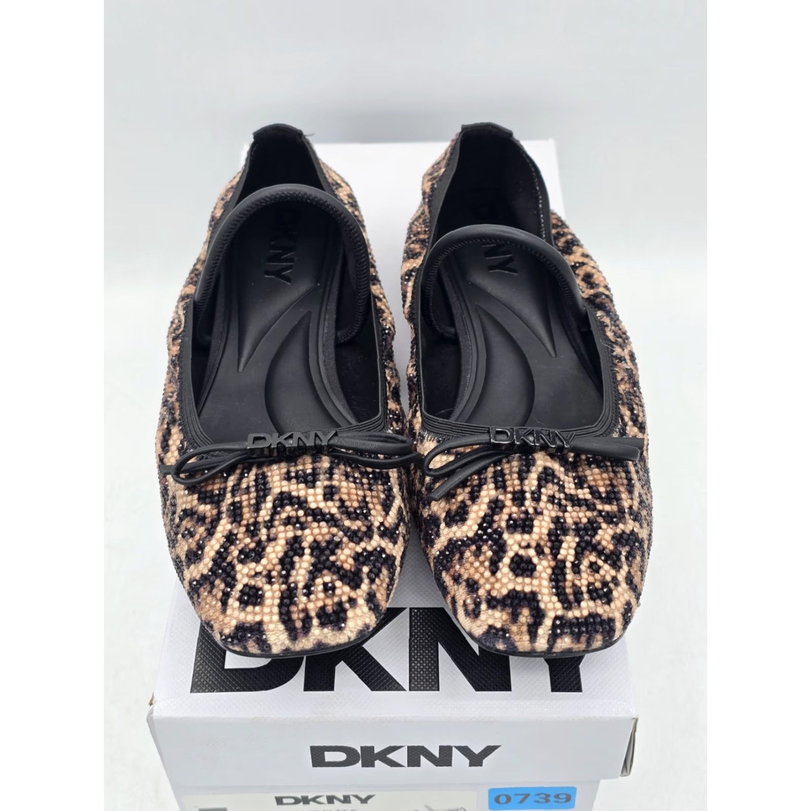 DKNY DKNY NIB Women’s Dale Ruched Ballet Flat - Natural - Size 6.5 - Brown Black - Square Toe - Slip On - Bow - Flat - Women Size US 4 / IT 34 - 3 Thumbnail