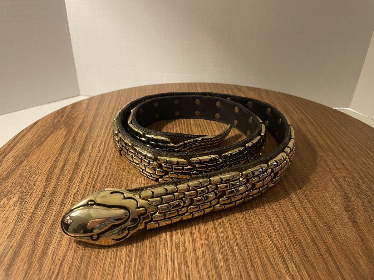 image of Vintage Apple Acc Of Ny Bijoux Medici Gold Snake Link Leather Belt, Women's