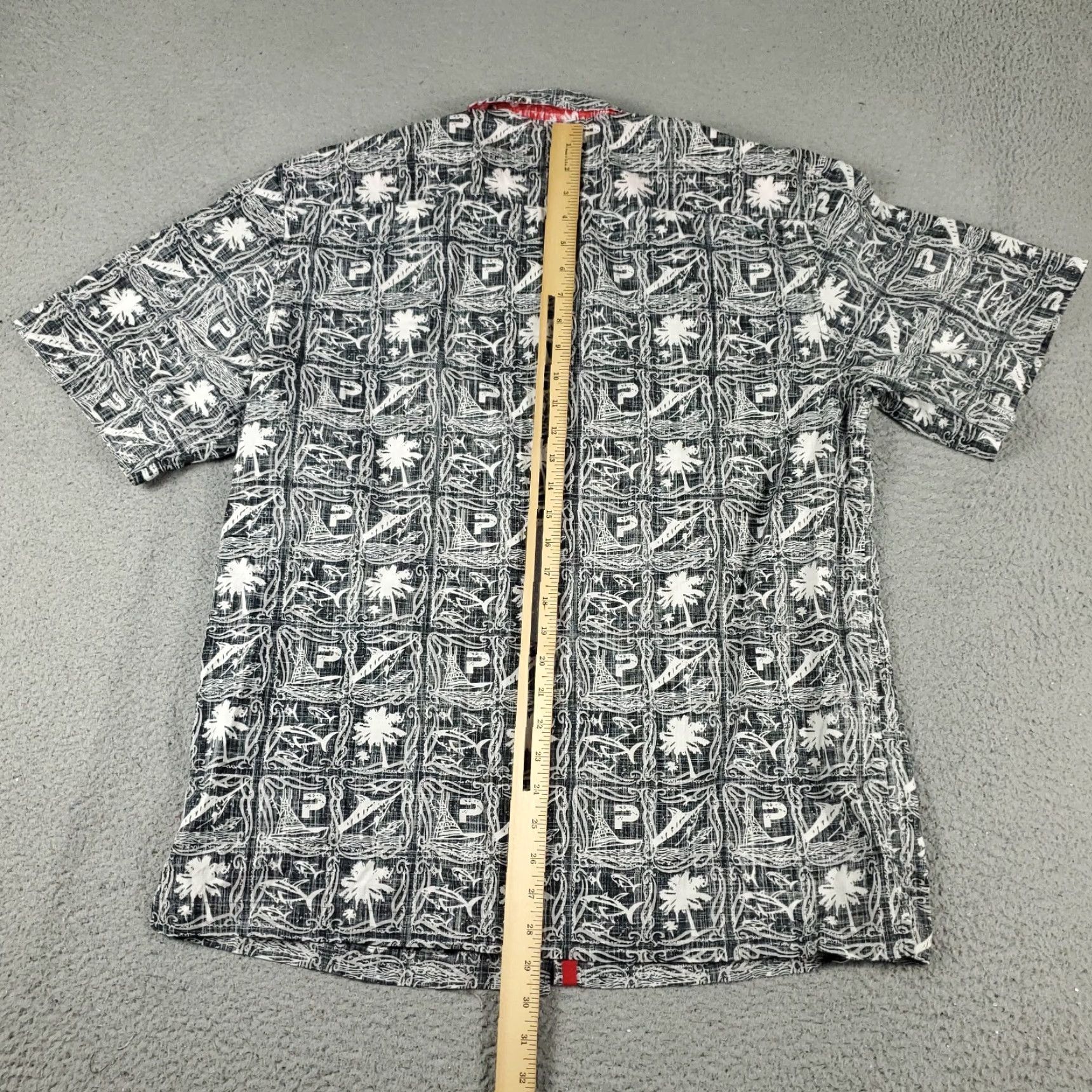 Vintage Pelagic Shirt Mens Large Black White Casual Button Up Short Sleeve Mens L Gray Cotton Woven Button-Up Collar Geometric Pattern Size US L / EU 52-54 / 3 - 3 Thumbnail