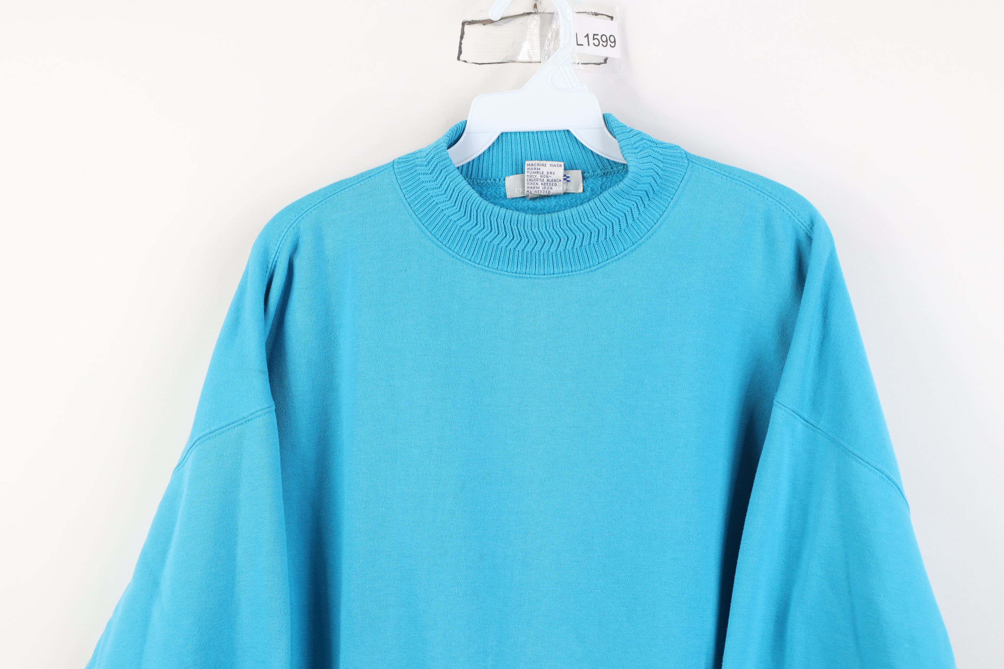 Vintage Vintage 90s Streetwear Blank Mock Neck Sweatshirt Blue Size M / US 6-8 / IT 42-44 - 2 Thumbnail