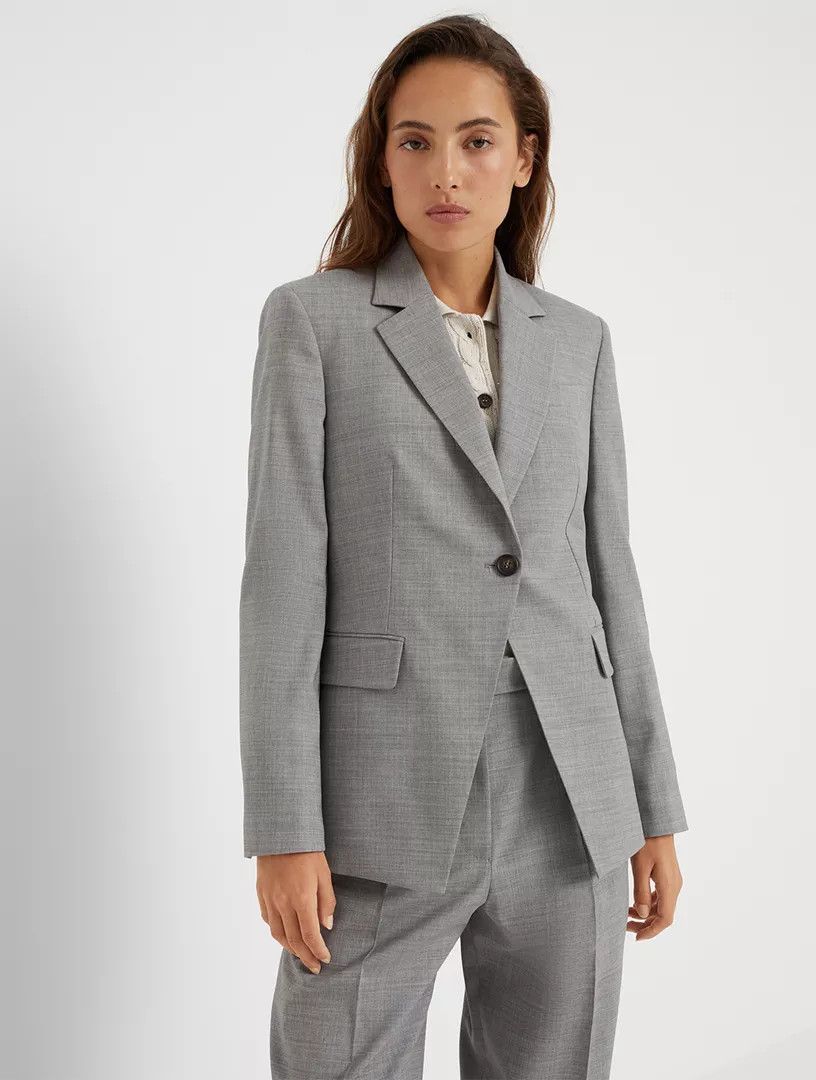 Brunello Cucinelli o1la1rc1a0425 Woven Jacket Wool in Light Grey Size L / US 10 / IT 46 - 2 Thumbnail