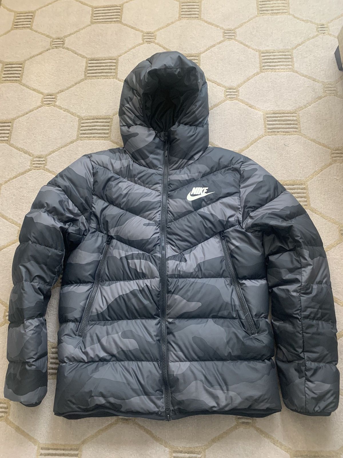 image of Nike Down Jacket In Black-Grey Camo, Men's (Size Medium)