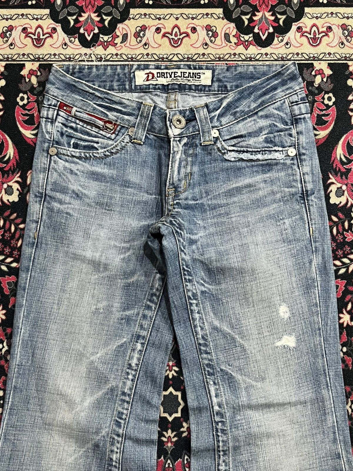 If Six Was Nine Japanese Brand Drive Jeans Blue Washed Distress Flare Dennim Size 26" / US 2 / IT 38 - 4 Thumbnail
