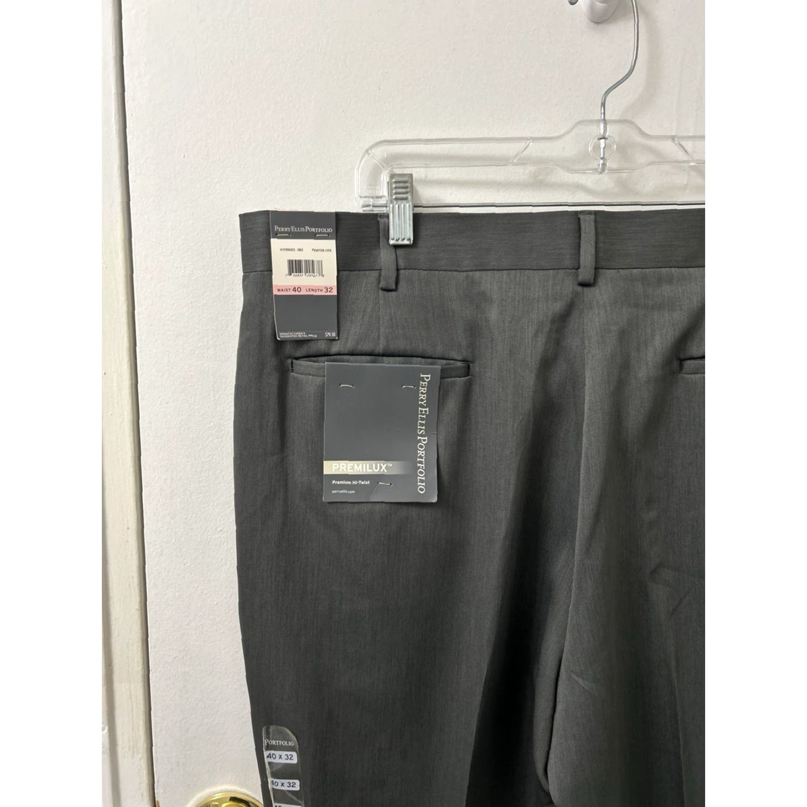 Perry Ellis Portfolio Dress Pants Mens 40x32 Gray Herringbone Zipper Button  NWT MSRP 80