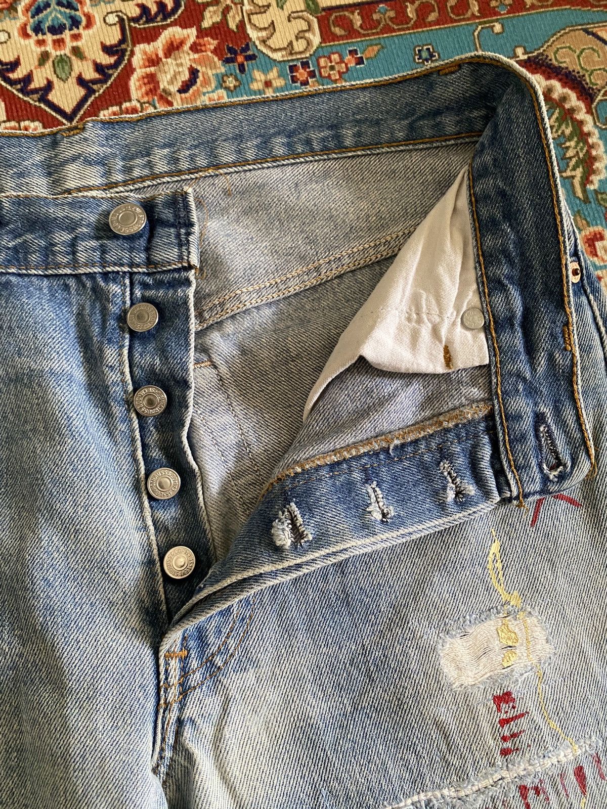 Levi's Vintage Levi’s 501xx Distressed Patchwork Splatter Denim Size US 29 - 14 Thumbnail