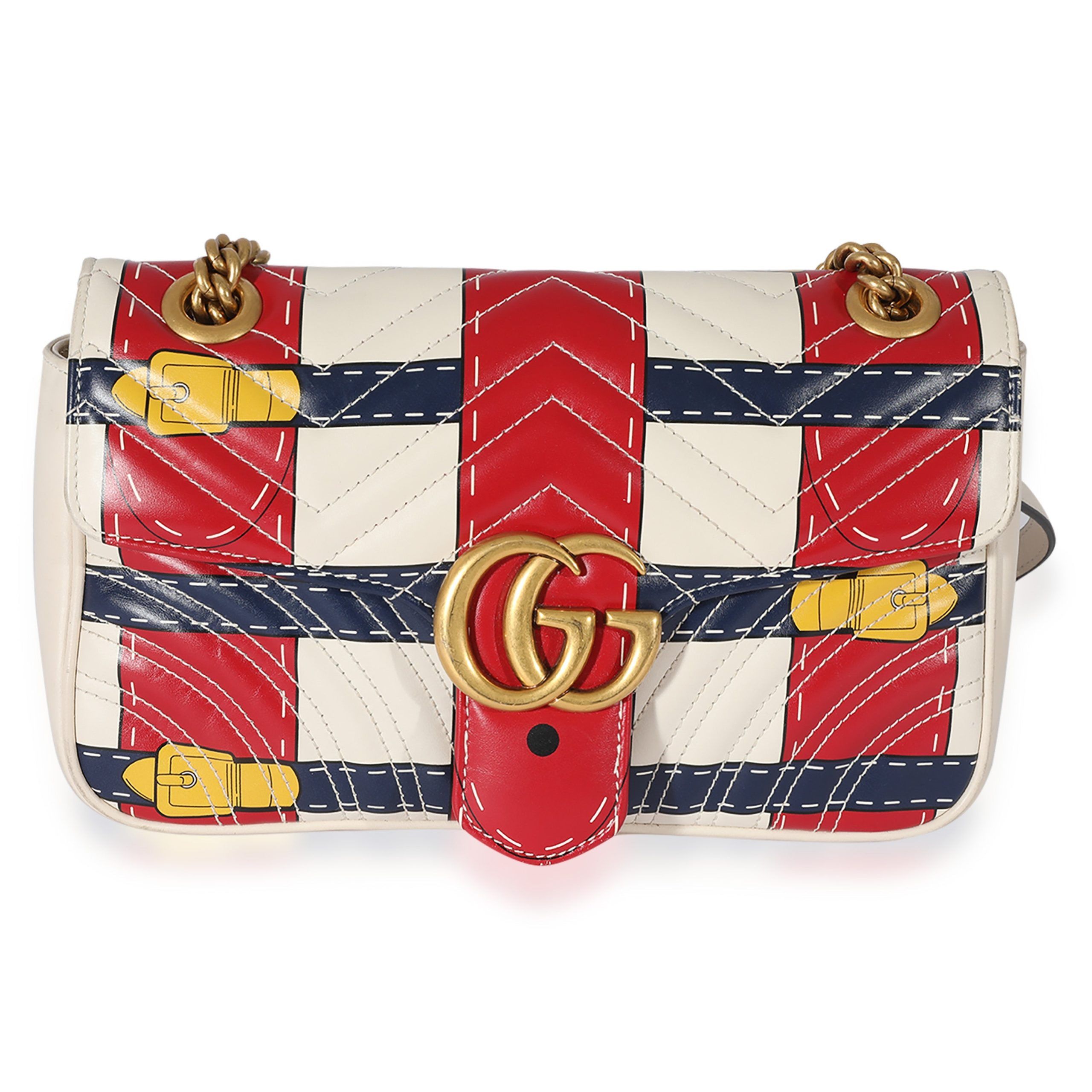 Gucci White & Multicolor Leather GG Marmont Trompe L'oeil Shoulder Bag