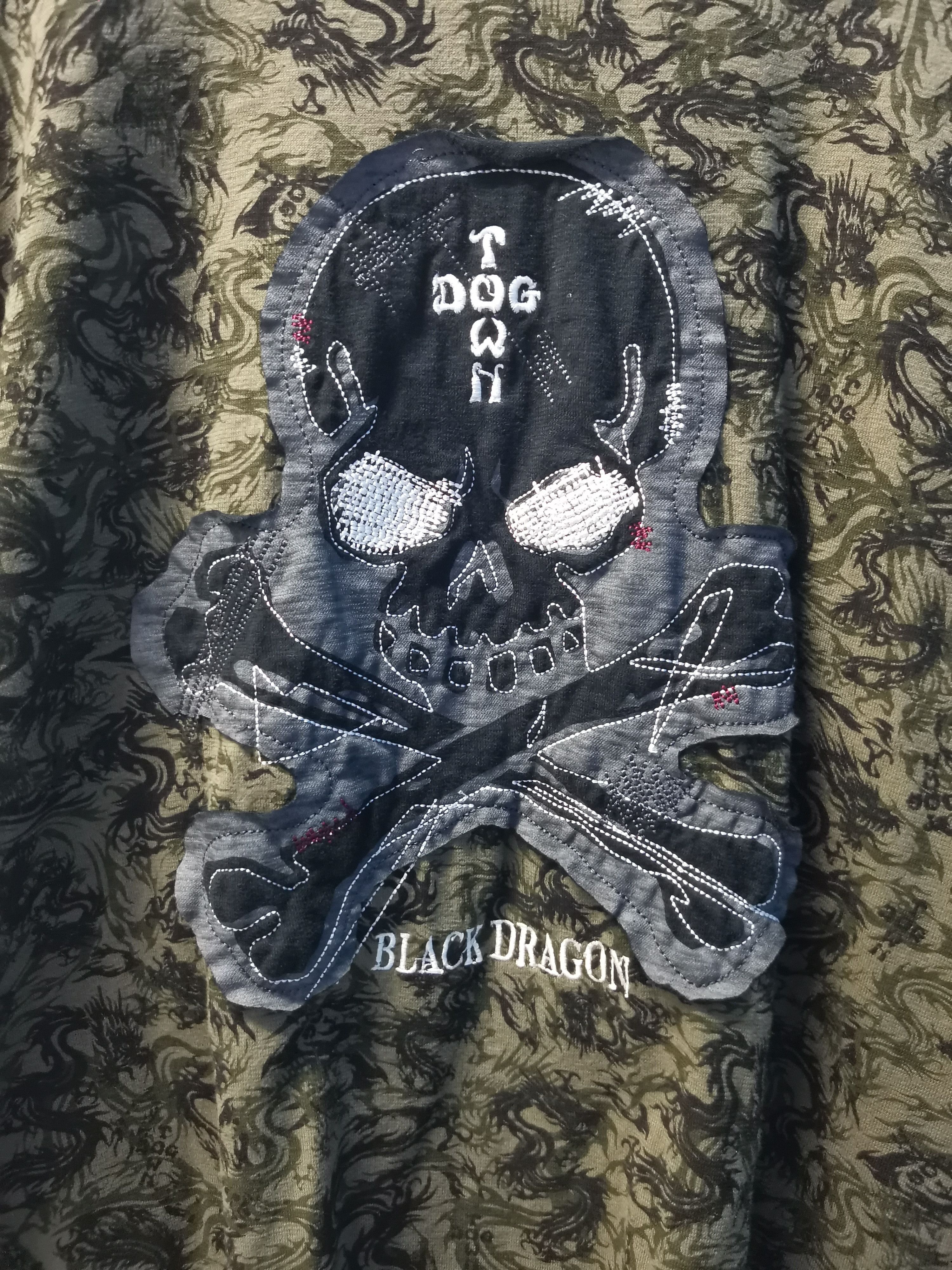 image of Dogtown x Seditionaries Dog Town Black Dragon Skull Overprint Long Sleeve Tee in Green Black (Size 
