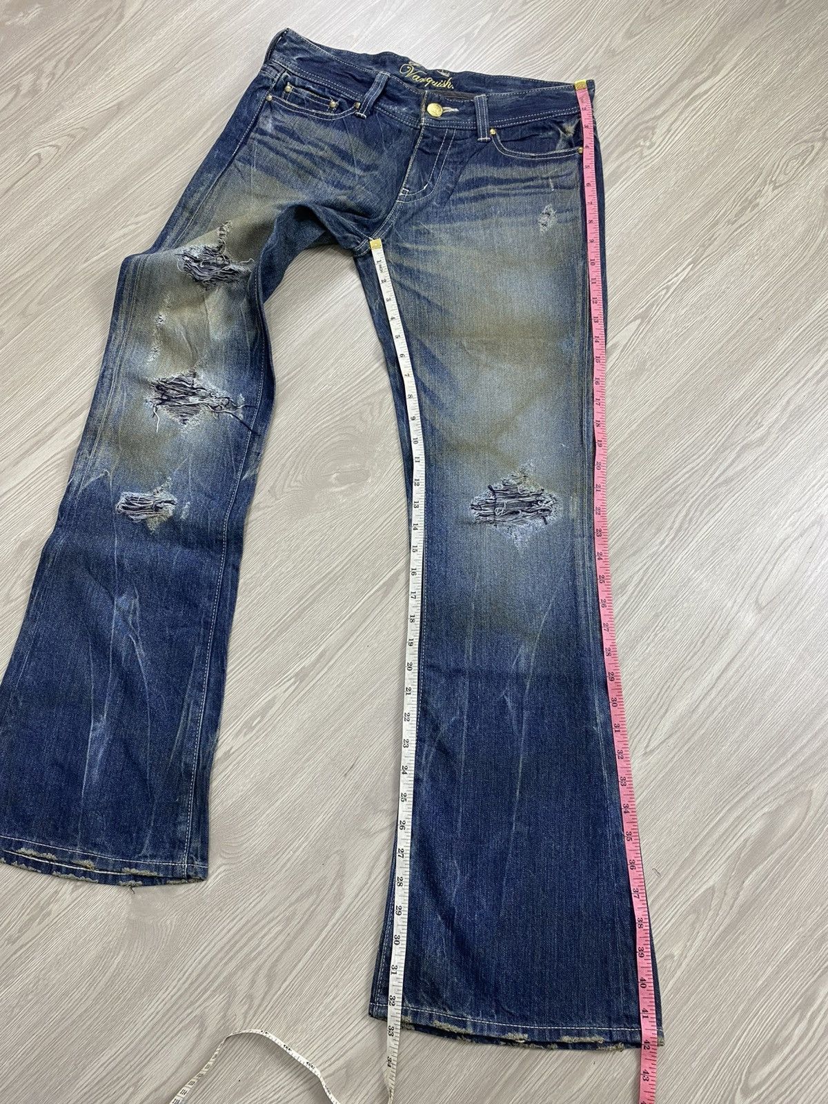 GOSTAR DE FUGA × If Six Was Nine × Le Grande Bleu (L.G.B.) 2000s Vanquish Gold Distressed Punk Y2K Lgb Flared Jeans Size US 32 / EU 48 - 23 Thumbnail