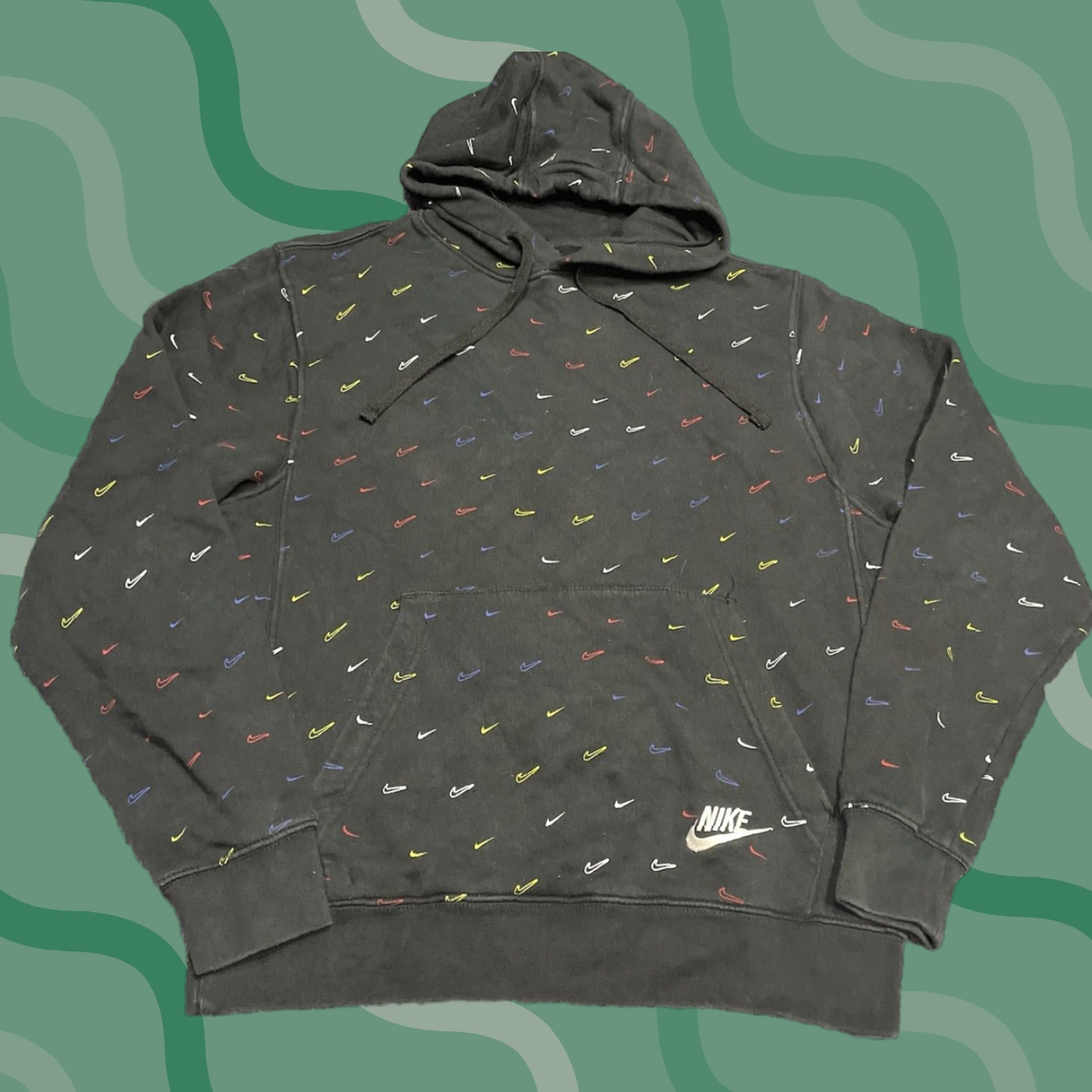 Nike Nike Sweatshirt Hoodie S Black Nike Sportswear All Over Swoosh Crew Neck Pullover Men Regular Long Sleeve Front Pockets Embroidered Logo Size US S / EU 44-46 / 1 - 1 Thumbnail