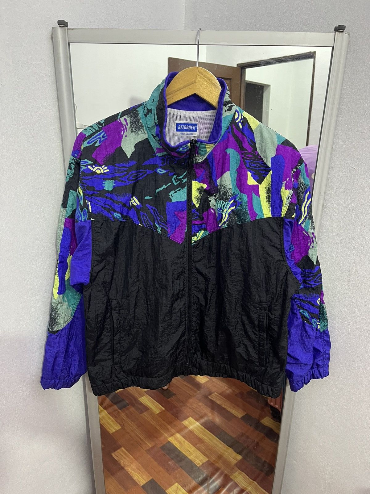 Vintage Recorder ASICS 90s Abstract Windbreaker Jacket