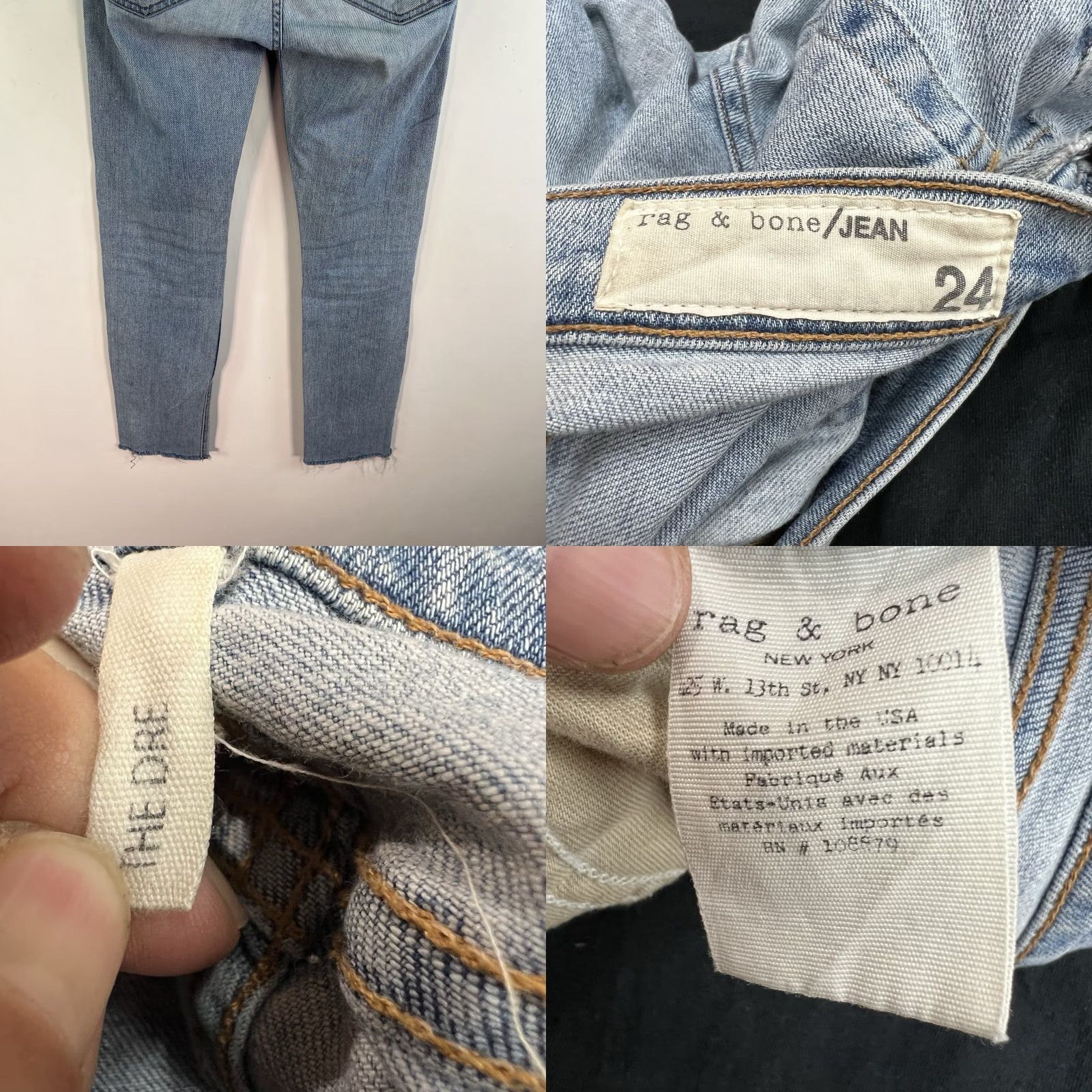 Rag & Bone rag & bone The Dre Slim Straight Denim Jeans Womens Size 24 Blue Raw Hem 30X27 Slim Straight, Distressed, Logo, USA Theme Mens Womens Size 42" / US 20 - 8 Thumbnail