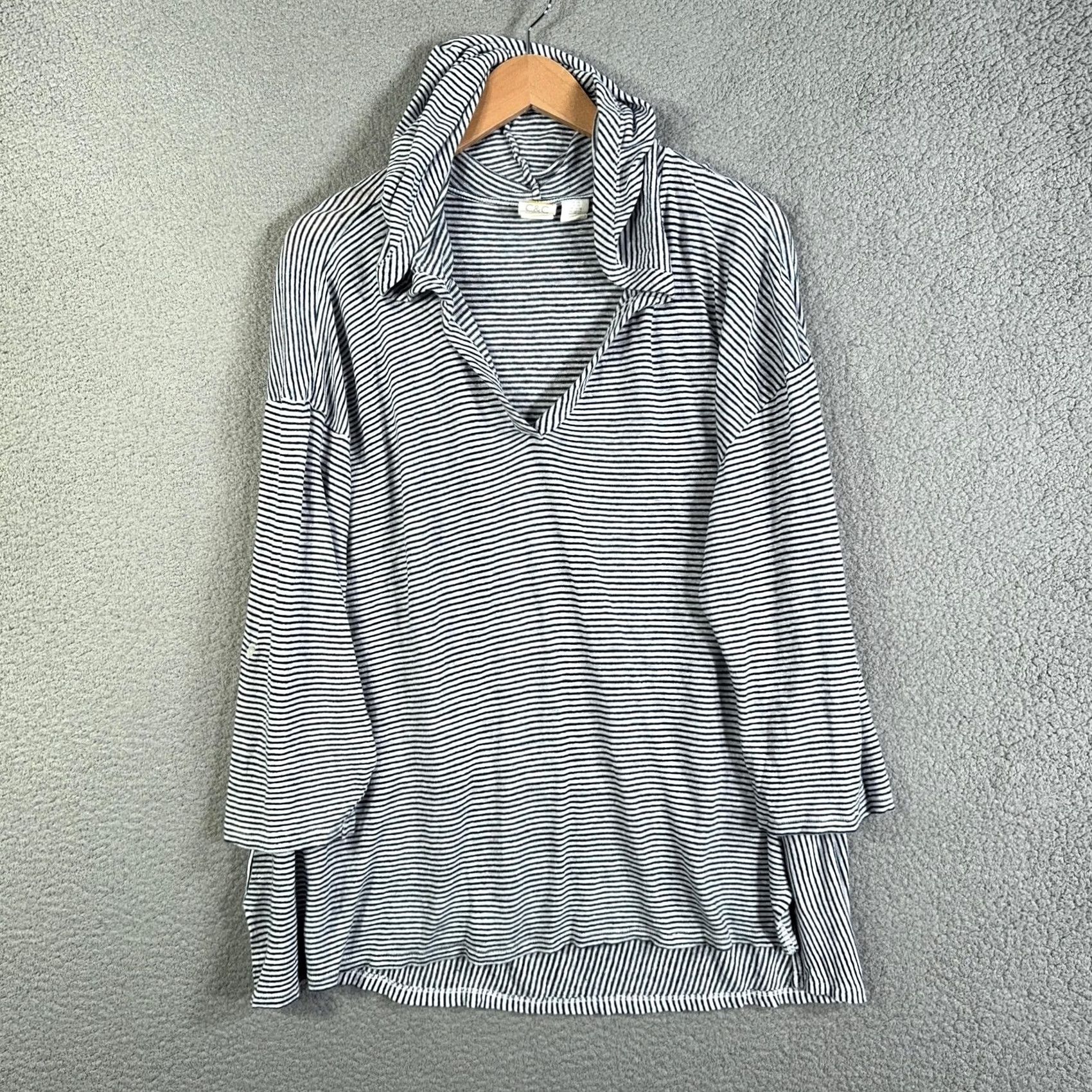 Vintage VINTAGE C&C California Hoodie Womens 3X Blue White Stripe 100% Linen V-Neck Tunic Top Size XXL / US 16-18 / IT 52-54 - 3 Thumbnail