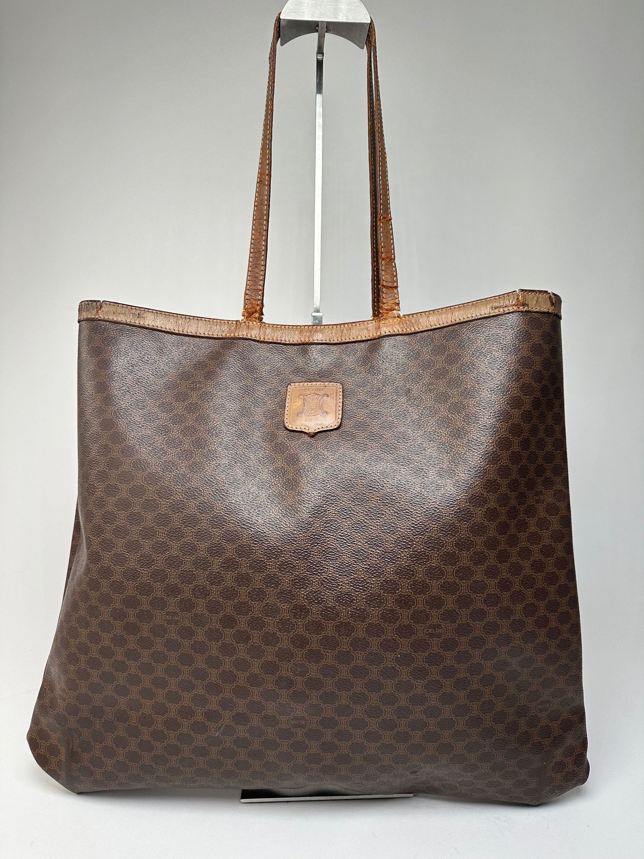 Celine Vintage Paris Triomphe Monogram Leather Tote Bag Brown Size ONE SIZE - 1 Thumbnail