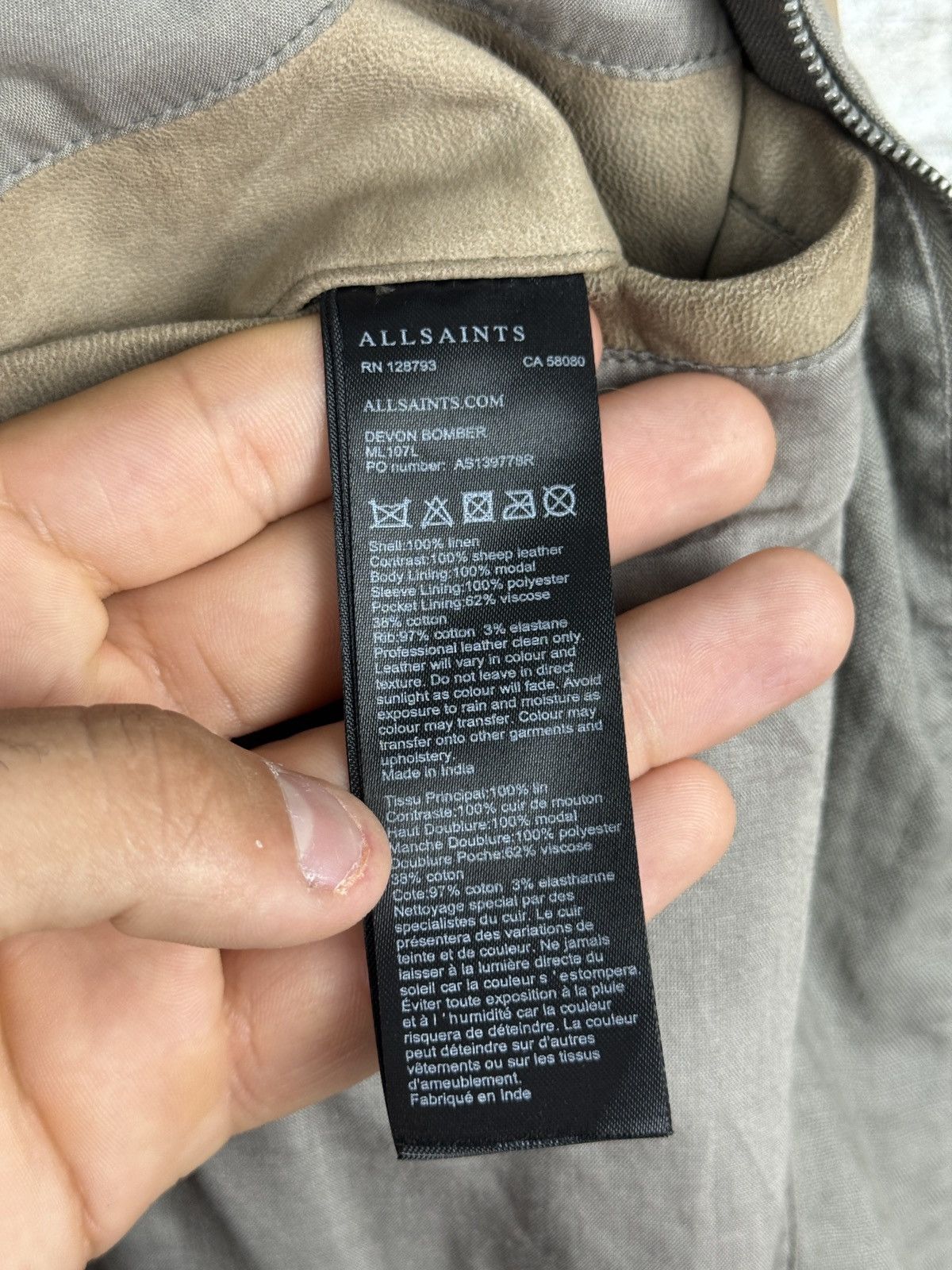 Allsaints Mens Vintage AllSaints Devon bomber jacket leather linen Size US S / EU 44-46 / 1 - 16 Thumbnail