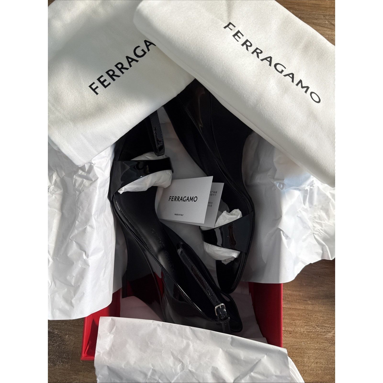 Salvatore Ferragamo Ferragamo Vidette Black Patent Leather Wedge Sandal Women 9C Size US 9 / IT 39 - 11 Thumbnail