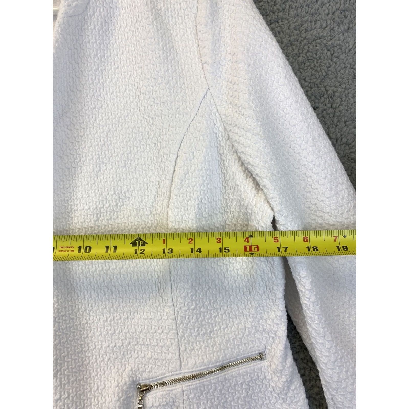 Alfani ALFANI Blazer Jacket Women’s Size L White Open Front Zip / 22-41 Jacket Womens L White Zip Open Front Cotton Blend Size L / US 10 / IT 46 - 5 Thumbnail