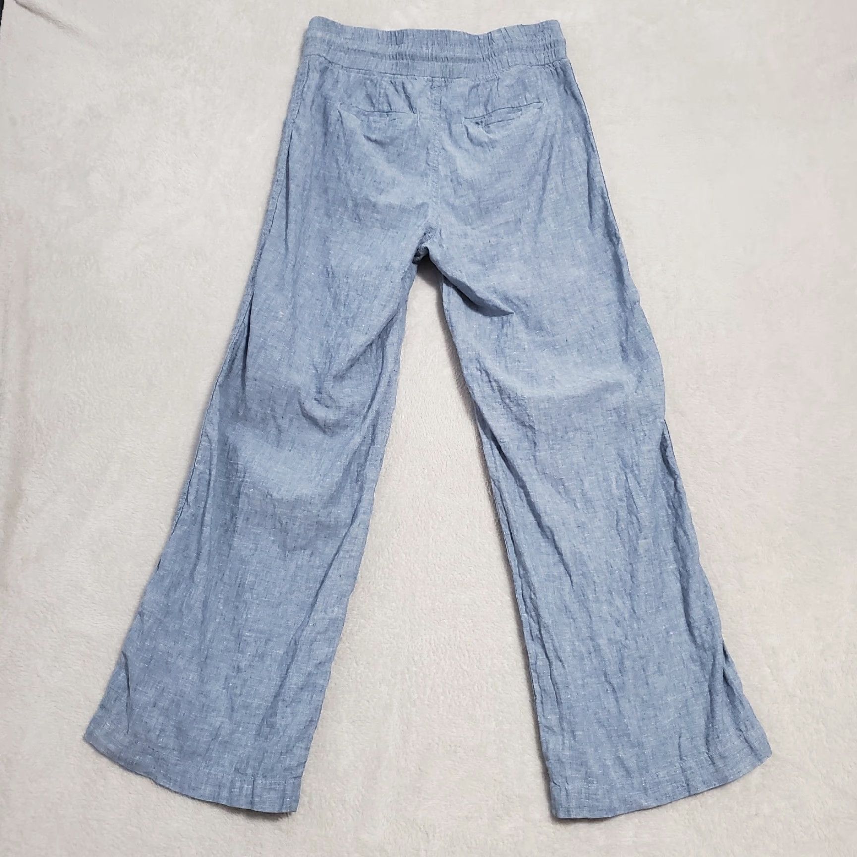 Athleta Athleta Pants Women 4 Blue Cabo Linen Wide Leg Elastic Waist Zip Pockets Beachy Size 27" / US 4 / IT 40 - 2 Thumbnail