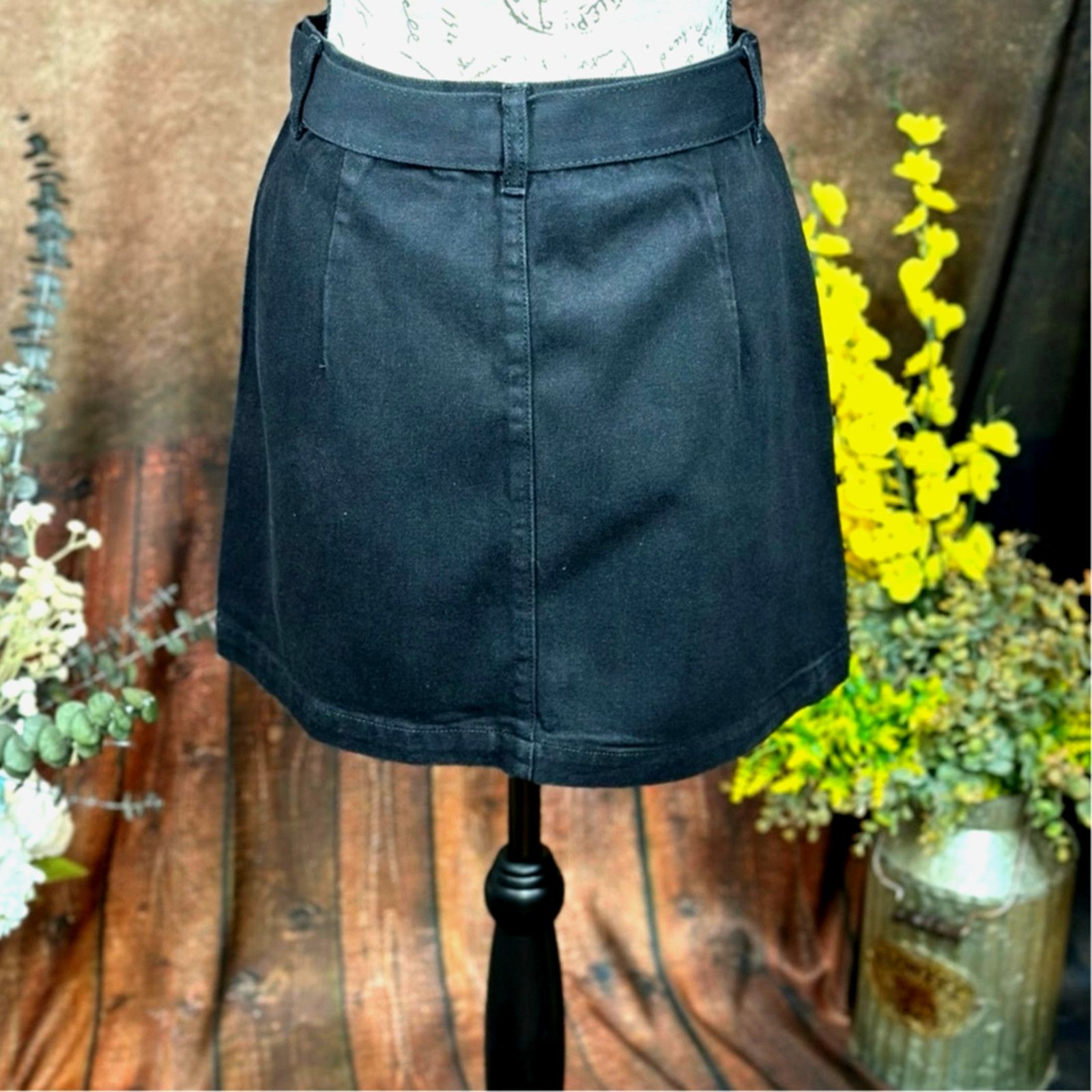 Other Denim Belted Zipper Front Mini Skirt Black size M Size 30" / US 8 / IT 44 - 10 Thumbnail
