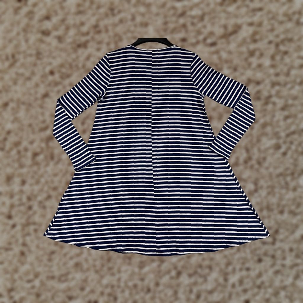 Vintage LA made Dress Women's Small/Medium Blue White Striped Long Sleeve Mini Polyester Knit Dress - Vintage? No Size M / US 6-8 / IT 42-44 - 1 Thumbnail