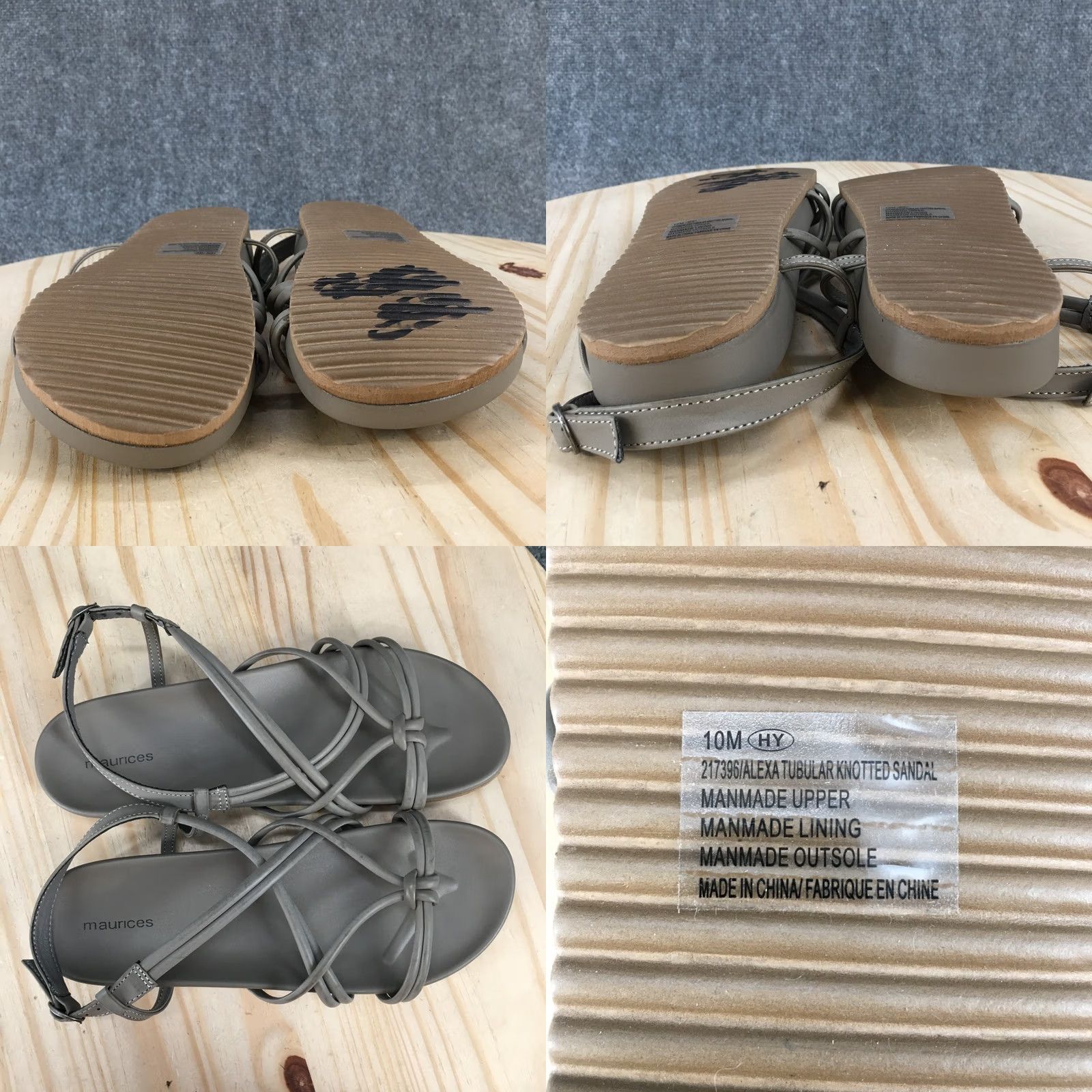 Vintage Maurices Sandals Womens 10 M Alexa Knotted Strappy Slingback Flats Gray Casual Size US 10 / IT 40 - 9 Thumbnail