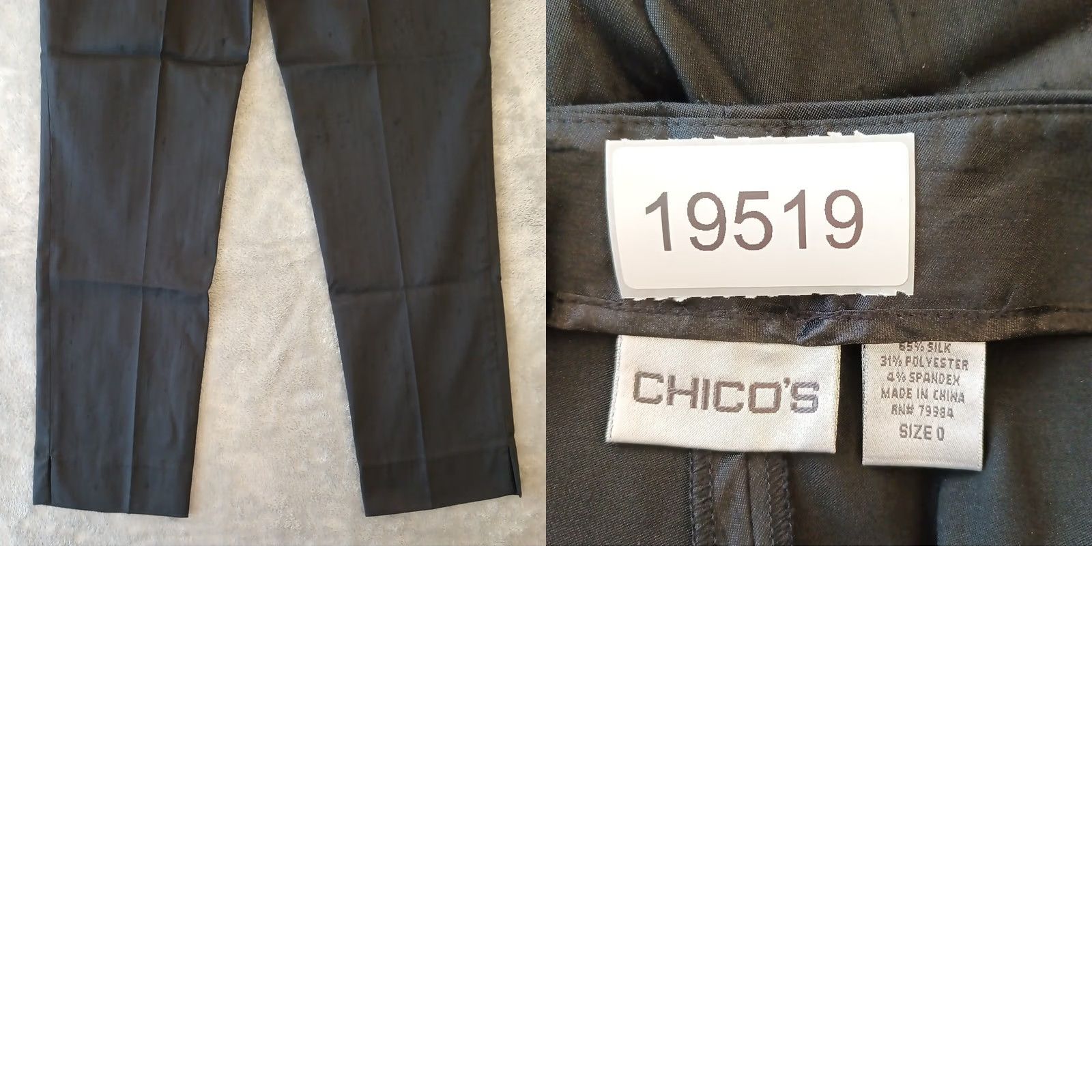 Vintage Chico's Pants Dress Pants Women's 0 Black Lightweight Silk Blend Side Zip 30x27 Straight Inseam 27 Size 25" / US 0 / IT 36 - 8 Thumbnail