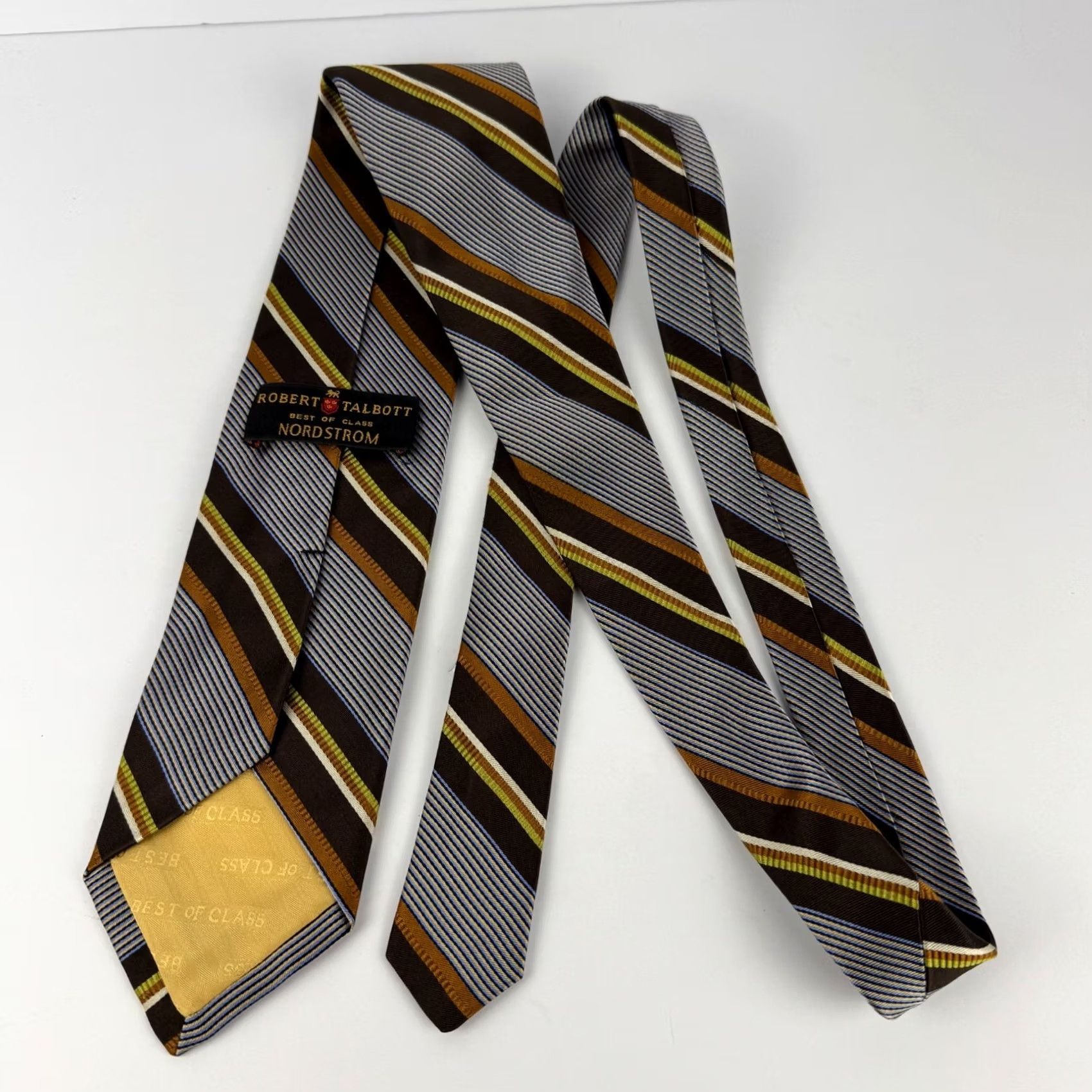 Robert Talbott Robert Talbott Tie Silk Brown Gold Striped Vintage Nordstrom Best of Class Men One Size 57"-60" Classic Logo Adjustable Size ONE SIZE - 3 Thumbnail