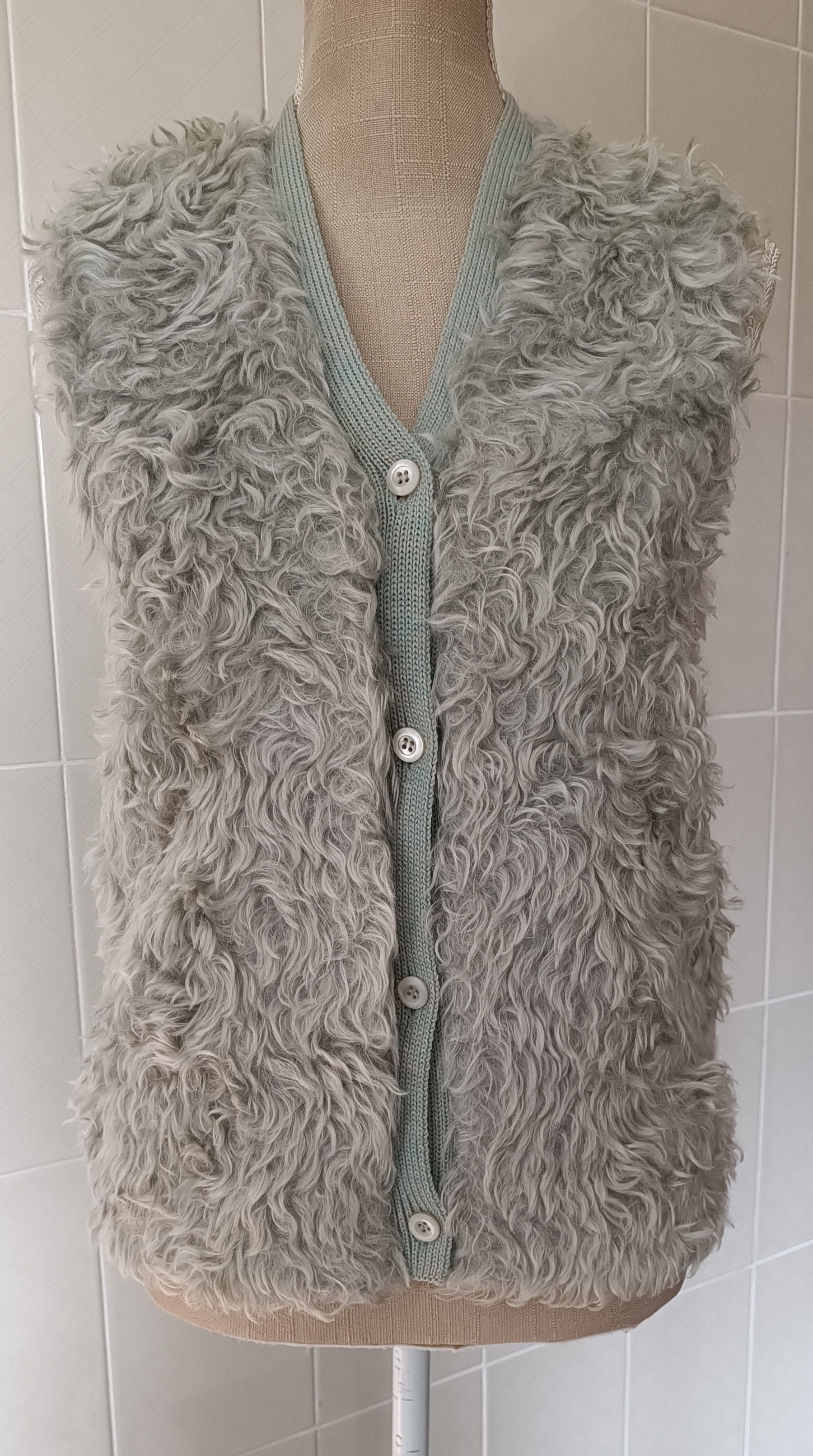 image of Archival Clothing Fw 2007 - Iconic- Synthetic Fur And Wool Vest in Gray/Teal, Women's (Size Medium)