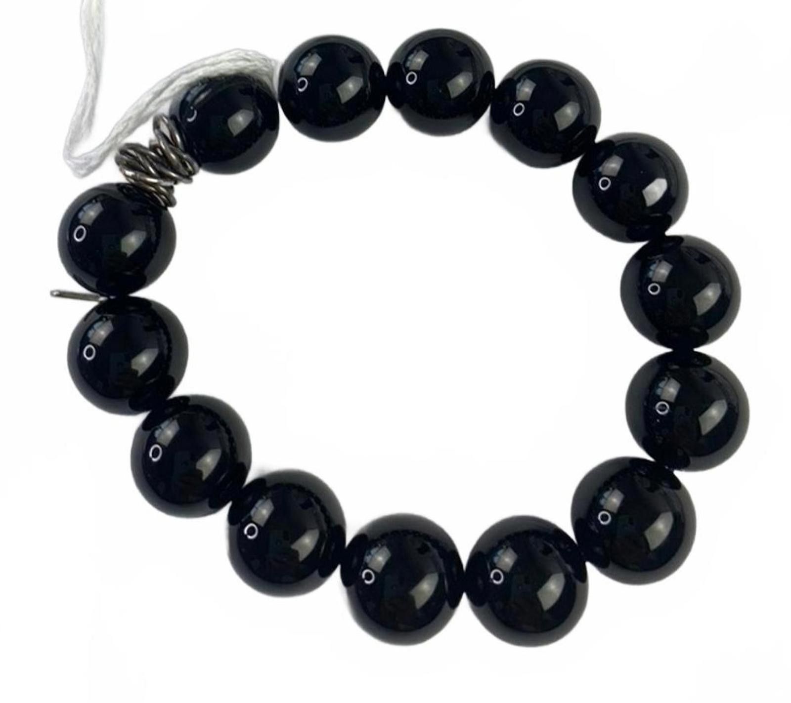Other 925 W Sterling Silver Black Onyx 2cm Beaded Stretch Bracelet Size ONE SIZE - 1 Thumbnail