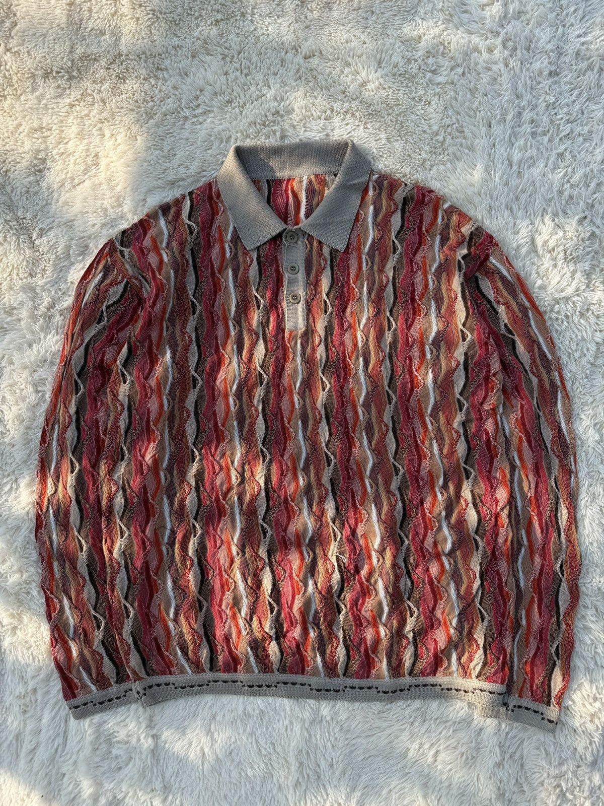 Coogi Rare! Vintage Coogi 3D Knit Polo Bacon Wave Pattern Size US XL / EU 56 / 4 - 1 Thumbnail