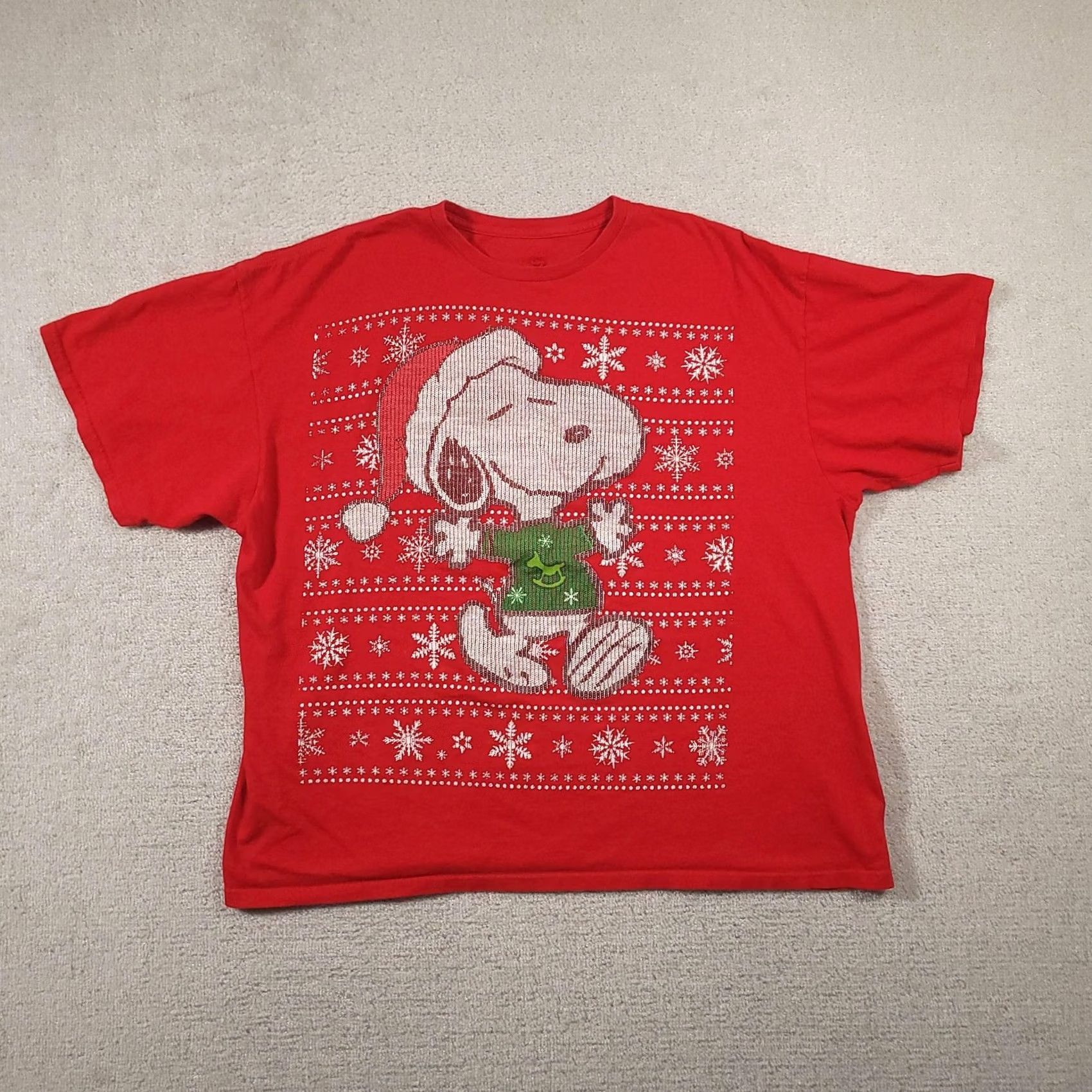 Vintage Peanuts Snoopy Christmas Shirt Mens 3XL Red Ugly Sweater Style Graphic Tee Size US XXL / EU 58 / 5 - 2 Thumbnail