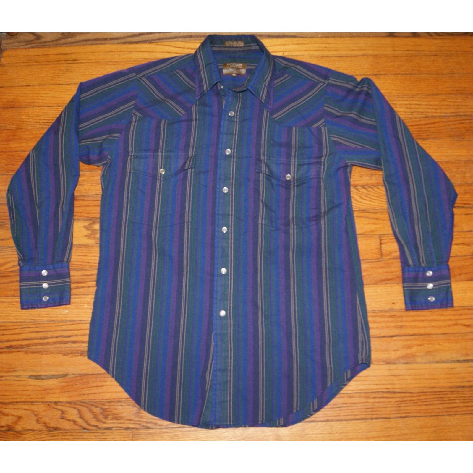Vintage VTG Outlaw Western Wear Pearl Snap Shirt Men M Purple Stripe Size US M / EU 48-50 / 2 - 2 Thumbnail
