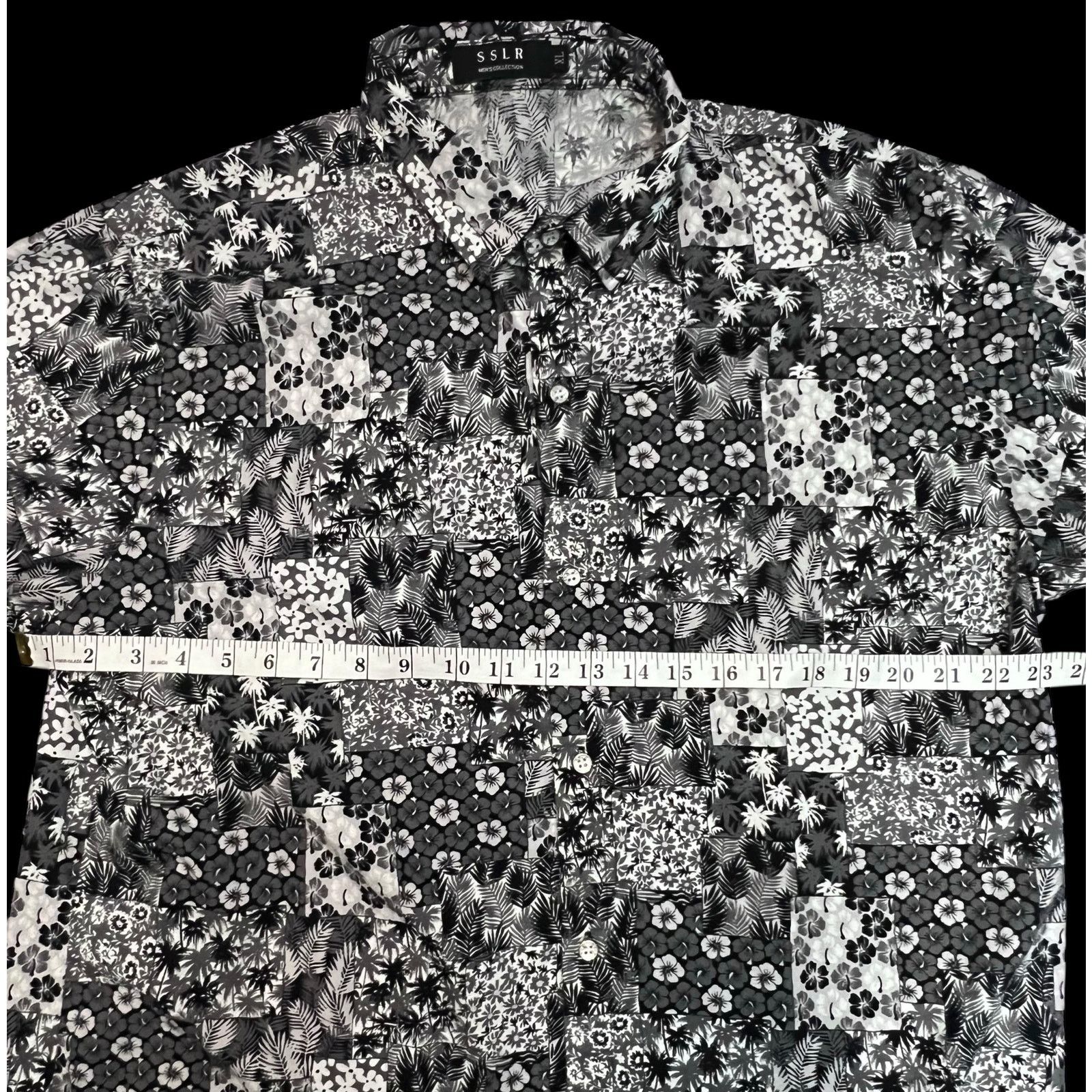 Other SSLR Men’s XL Hawaiian Shirt Black White Patch Floral Aloha Size US XL / EU 56 / 4 - 9 Thumbnail