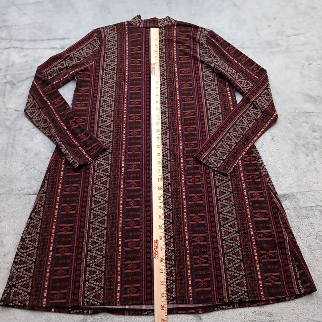 BCBGeneration BCBG Dress Short Brown Geometric A-Line Long Sleeve Pullover L Brown Geometric A-Line Women's L Size L / US 10 / IT 46 - 4 Thumbnail