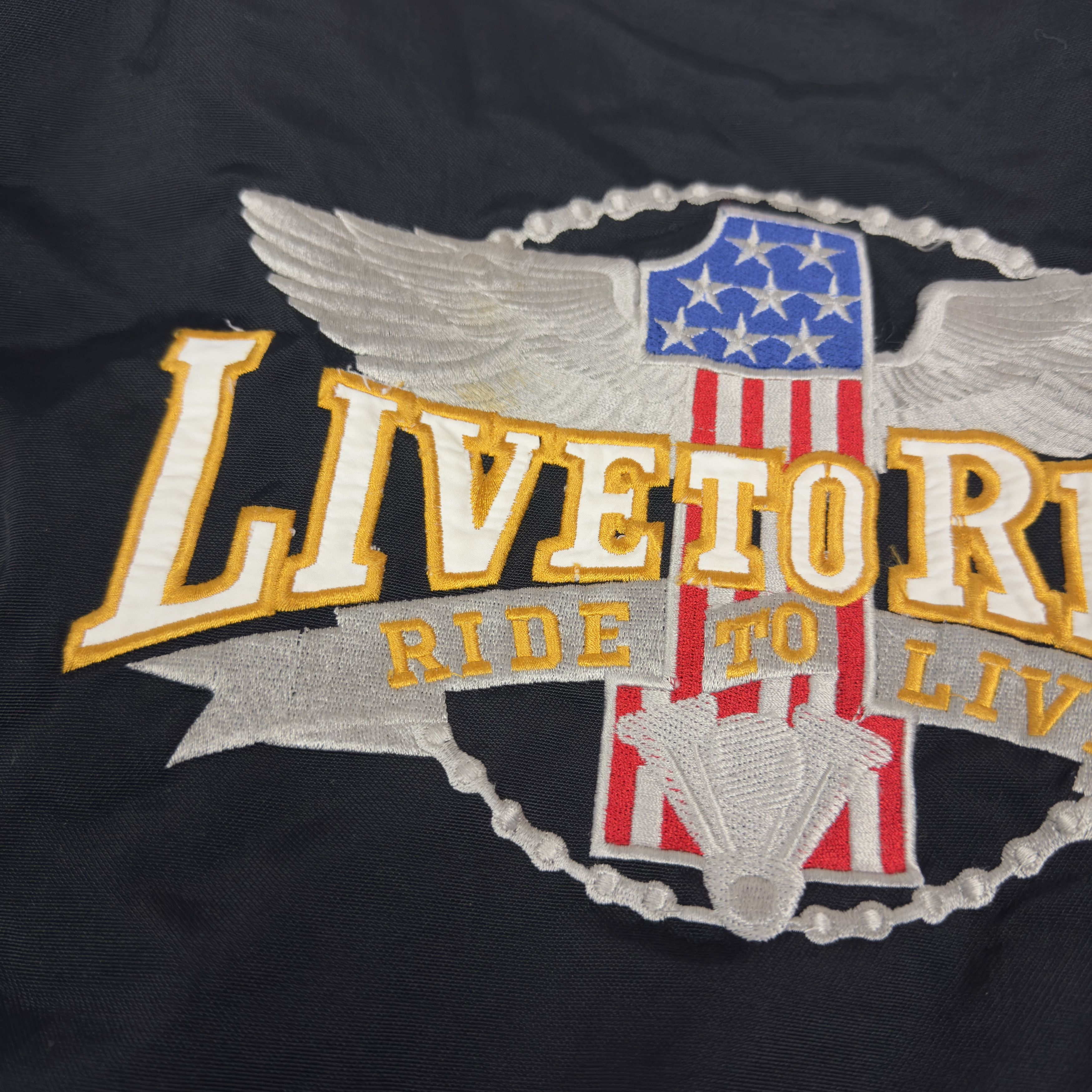 Indian Motorcycle × Vintage Men's Black Full Zip USA Flag Live To Ride Motorcycle Jacket Size US M / EU 48-50 / 2 - 8 Thumbnail