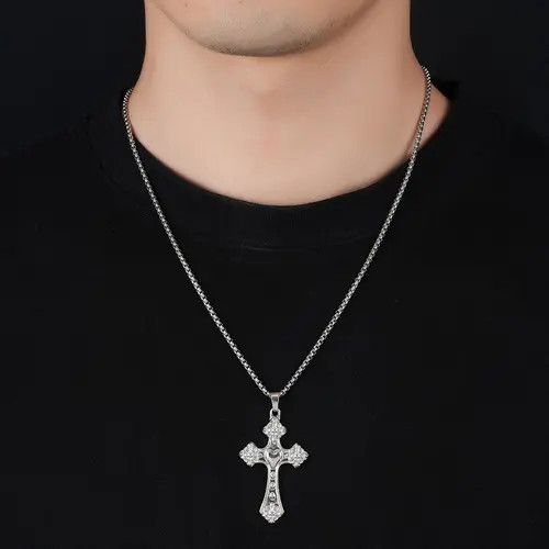 Jewelry Silver Cross Pendant Necklace, Men's Religious Jewelry Size ONE SIZE - 2 Thumbnail