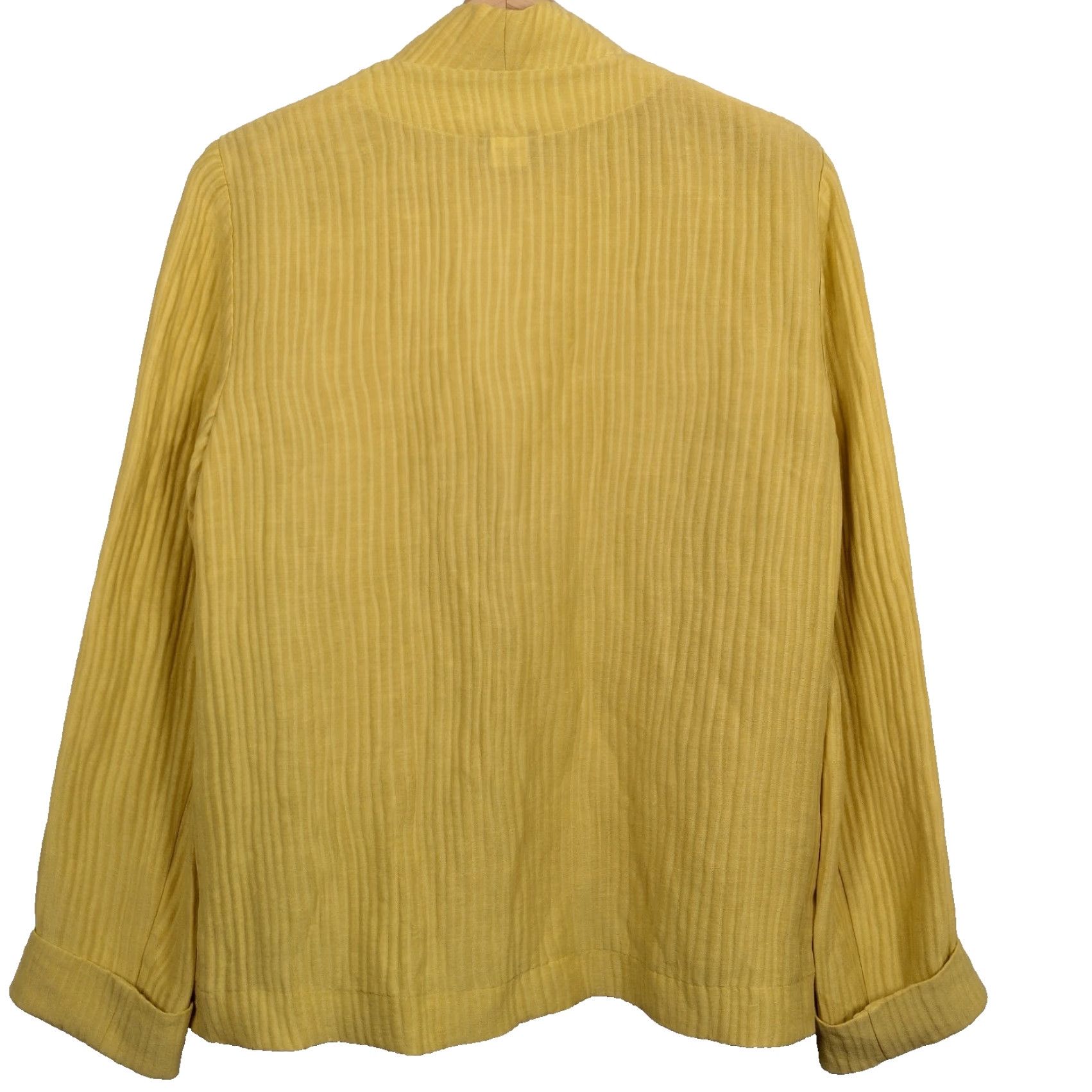 Vintage Lagenlook Women’s Gold Linen Silk Ribbed Long Sleeve Cardigan One Size Fall Spring Winter Size ONE SIZE - 3 Thumbnail