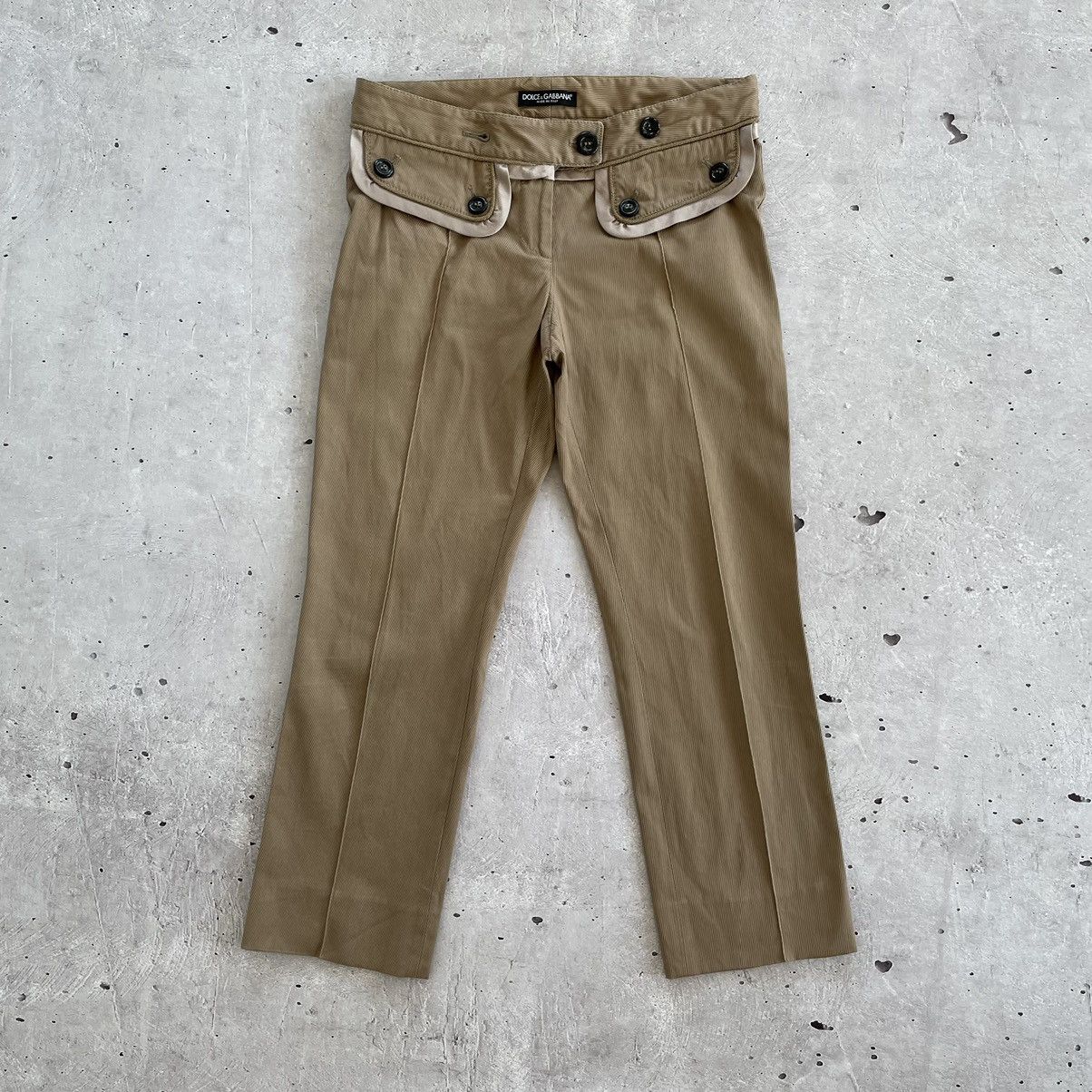 Dolce & Gabbana × Vintage DOLCE & GABBANA D&G Tan Cotton Textured Crest Button Pants Size 27" / US 4 / IT 40 - 1 Thumbnail