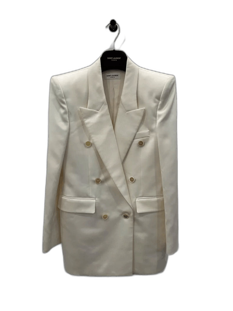 Yves Saint Laurent YSL White Silk Satin Women's Blazer-2506 Size US M / EU 48-50 / 2 - 1 Thumbnail