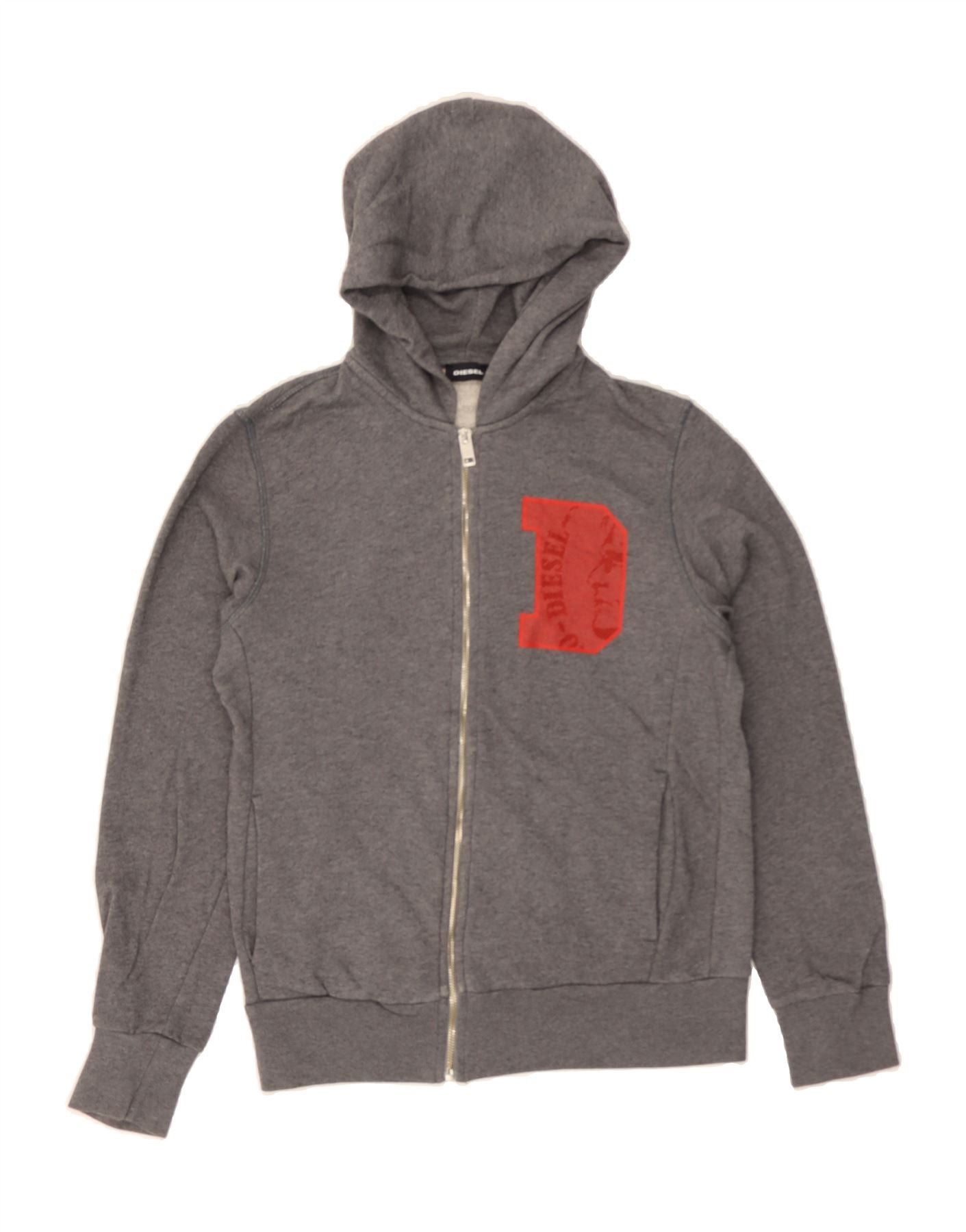 Diesel Womens Graphic Zip Hoodie Sweater UK 16 Large Grey Cotton Size XL / US 12-14 / IT 48-50 - 1 Thumbnail