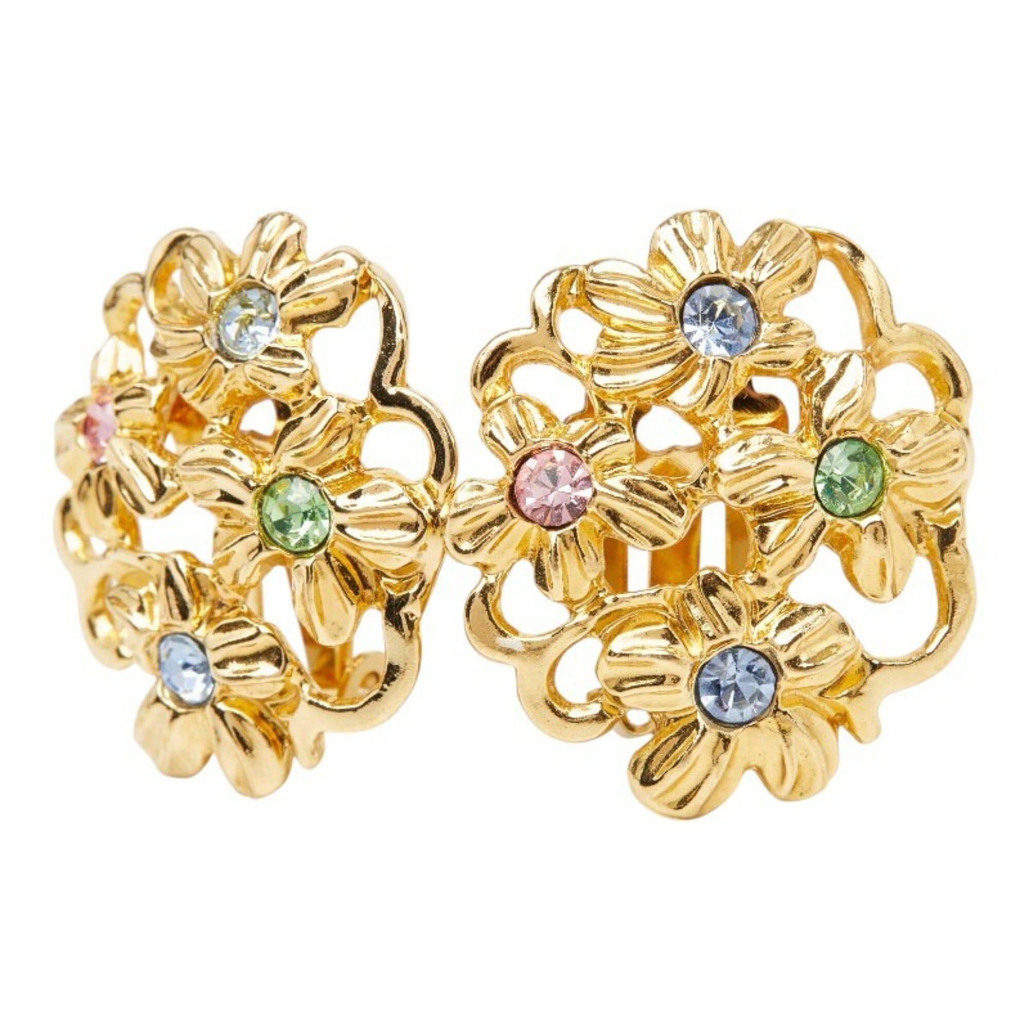 Yves Saint Laurent Yves Saint Laurent Saint Laurent Vintage Flower Earrings, Gold Rhinestone Plated, Women's. Size ONE SIZE - 1 Thumbnail