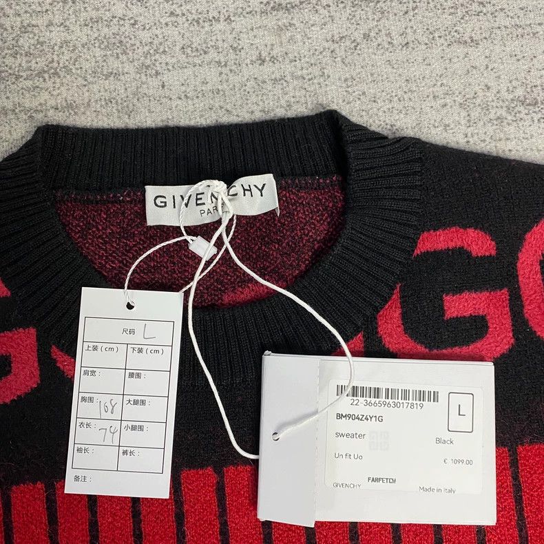 Givenchy Givenchy Black and Red All-Over Logo Wool Mohair Sweater Size US L / EU 52-54 / 3 - 2 Thumbnail