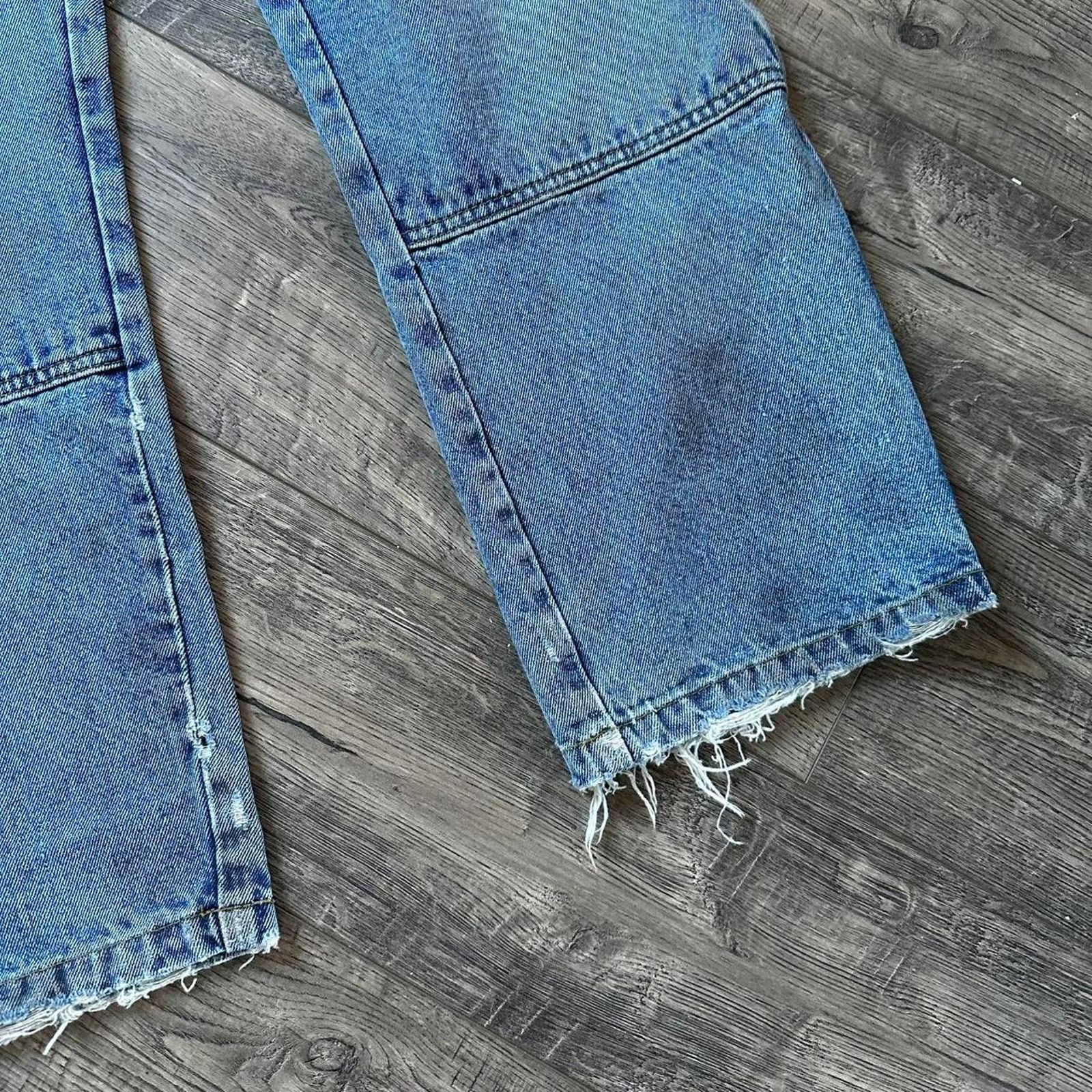 Vintage Vintage Thrashed Blue Denim Double Knee Baggy Work Jeans Size US 34 / EU 50 - 2 Thumbnail