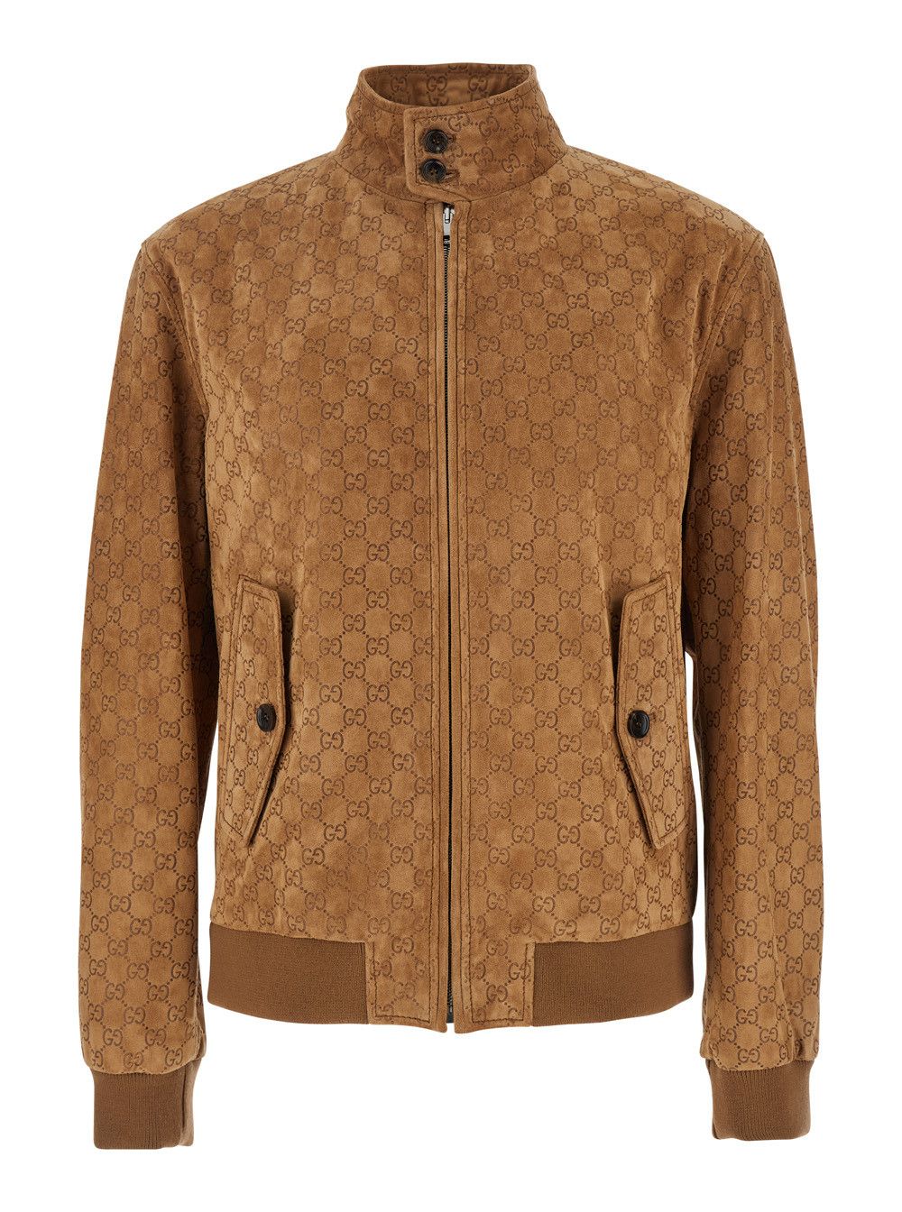 Gucci Brown Jacket with All-Over Embossed GG Motif and Collar with Buttons in Suede Man Size US L / EU 52-54 / 3 - 1 Thumbnail