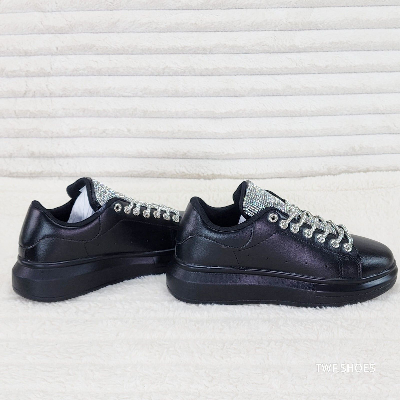 Other Comfy Cush 4 Jet Black Rhinestone Fashion Sneakers Tennis Sh Size US 7 / IT 37 - 5 Thumbnail