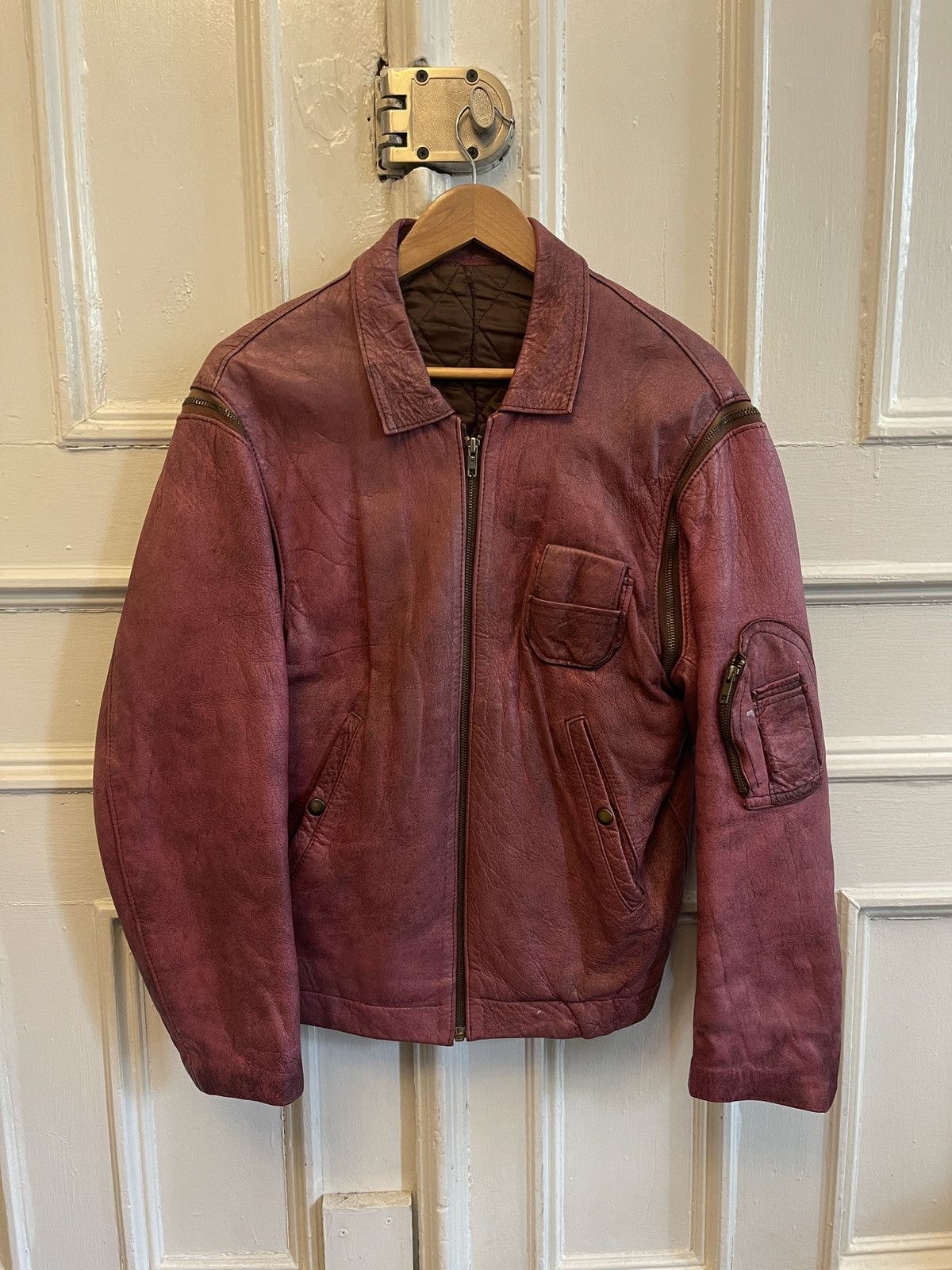 image of French Pink Leather Jacket 1970S, Men's (Size Medium)