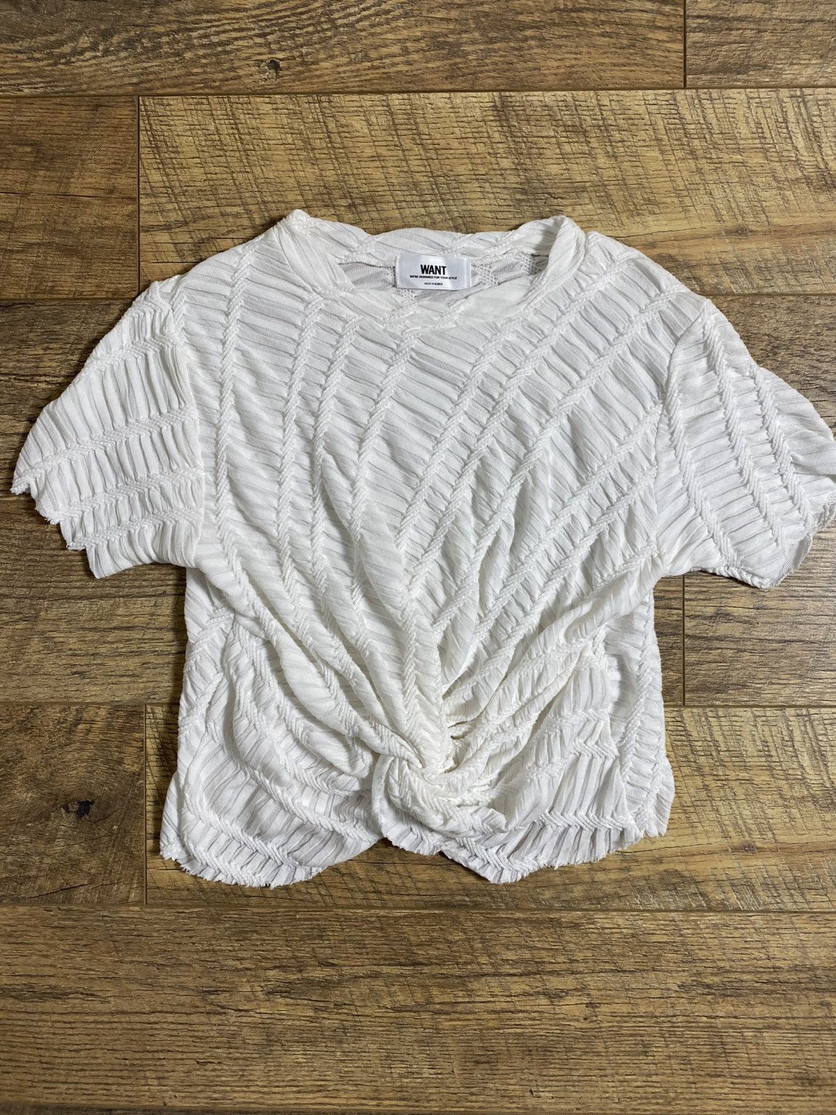 Vintage White Textured Knit Crop Top T-shirt Size US XL / EU 56 / 4 - 3 Thumbnail